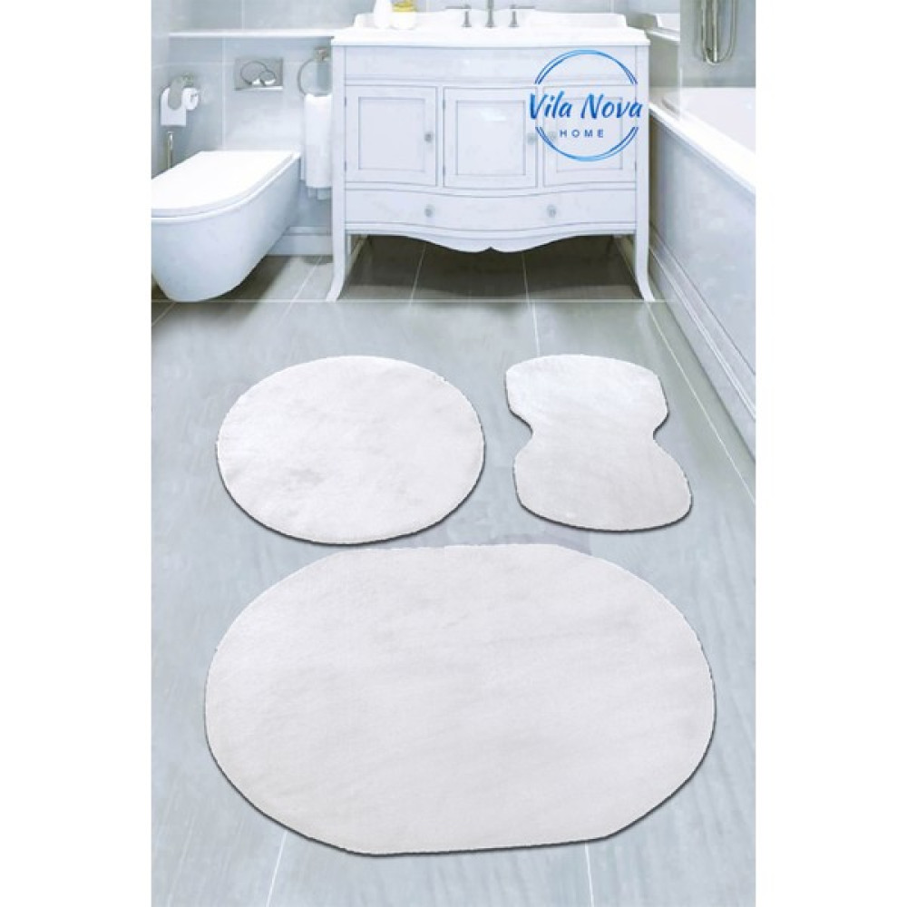 Vila Nova Home 3'lü Beyaz Oval Peluş Post Yumuşak Yıkanabilir Banyo Halısı Klozet TAKIMI(80 x 120 cm - 80 x 50 cm - 60 x 60 cmD) Klozet Takımı Fiyatı