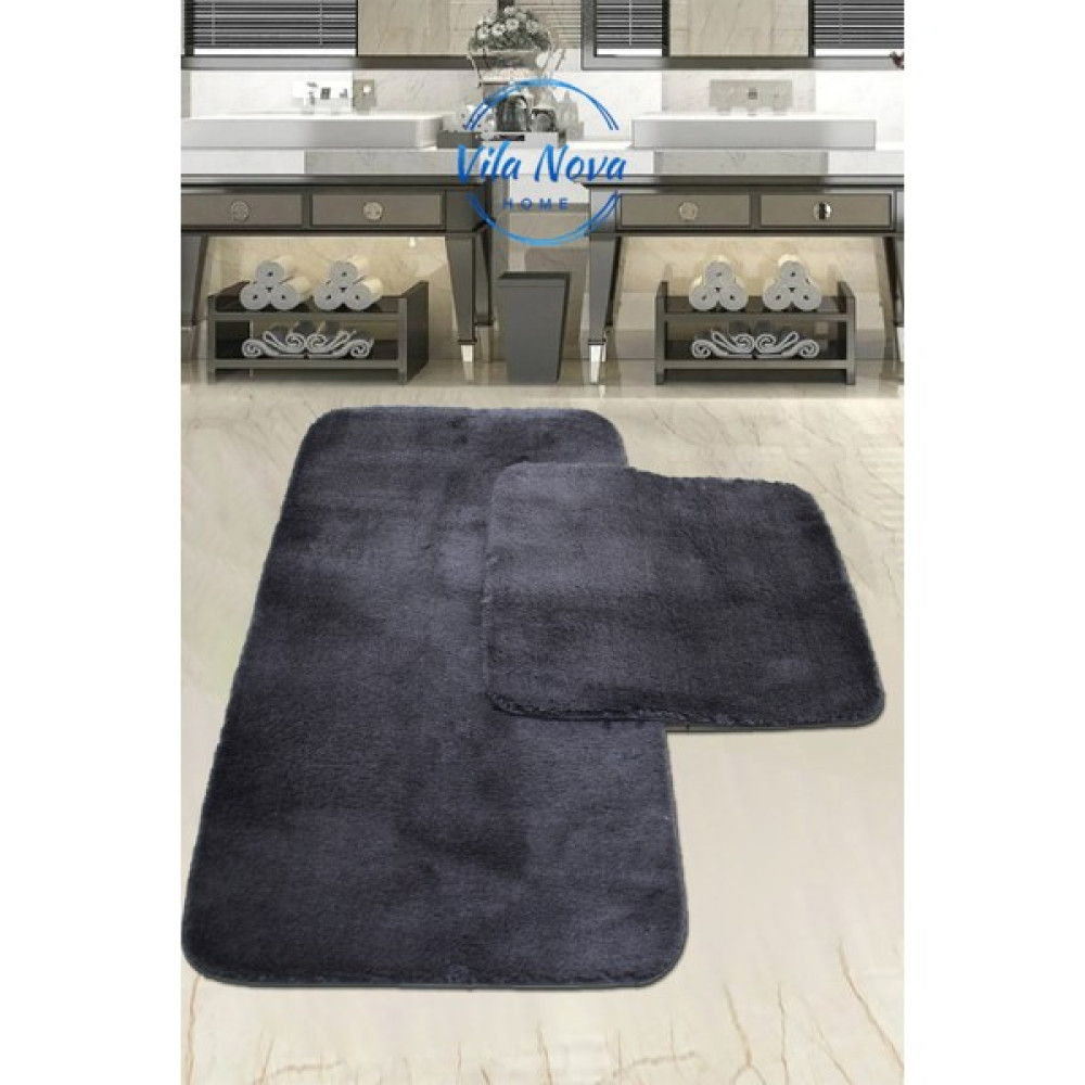 Vila Nova Home (60 x 100 cm - 60 x 50 cm) 2'li Antrasit Peluş Post Yumuşak Yıkanabilir Banyo Halısı Klozet Takımı Klozet Takımı Fiyatı