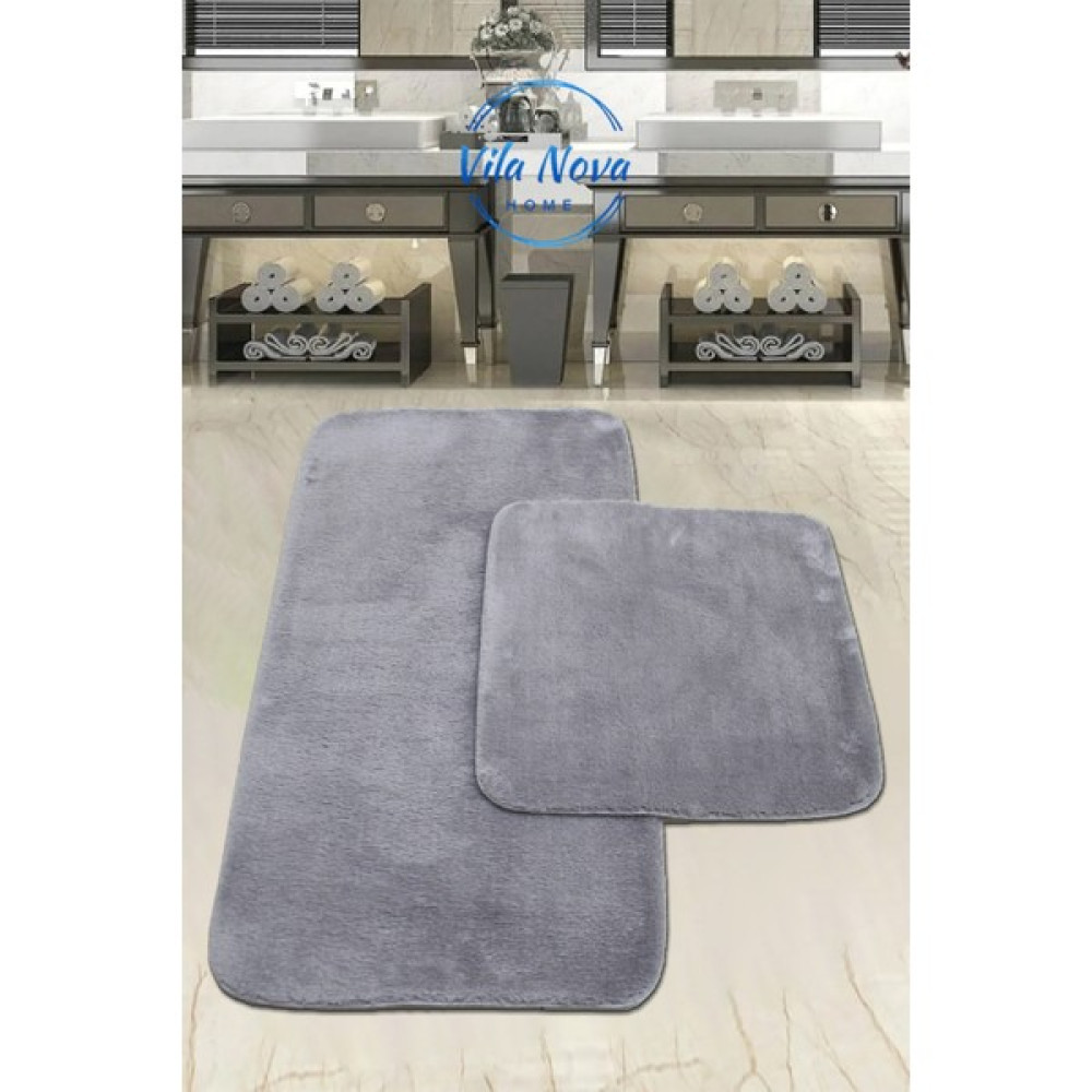 Vila Nova Home (60 x 100 cm - 60 x 50 cm) 2'li Gri Peluş Post Yumuşak Yıkanabilir Banyo Halısı Klozet Takımı Klozet Takımı Fiyatı