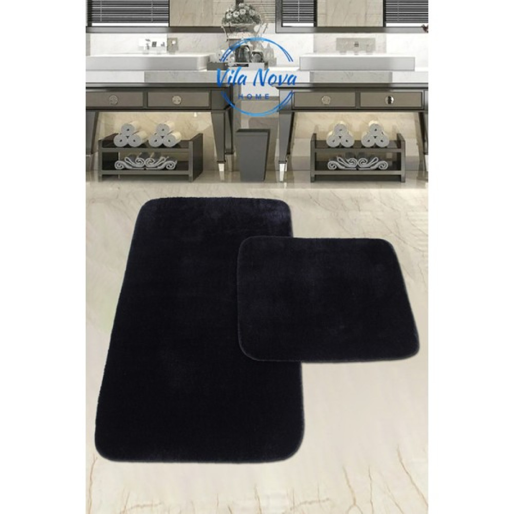 Vila Nova Home (60 x 100 cm - 60 x 50 cm) 2'li Siyah Peluş Post Yumuşak Yıkanabilir Banyo Halısı Klozet Takımı Klozet Takımı Fiyatı