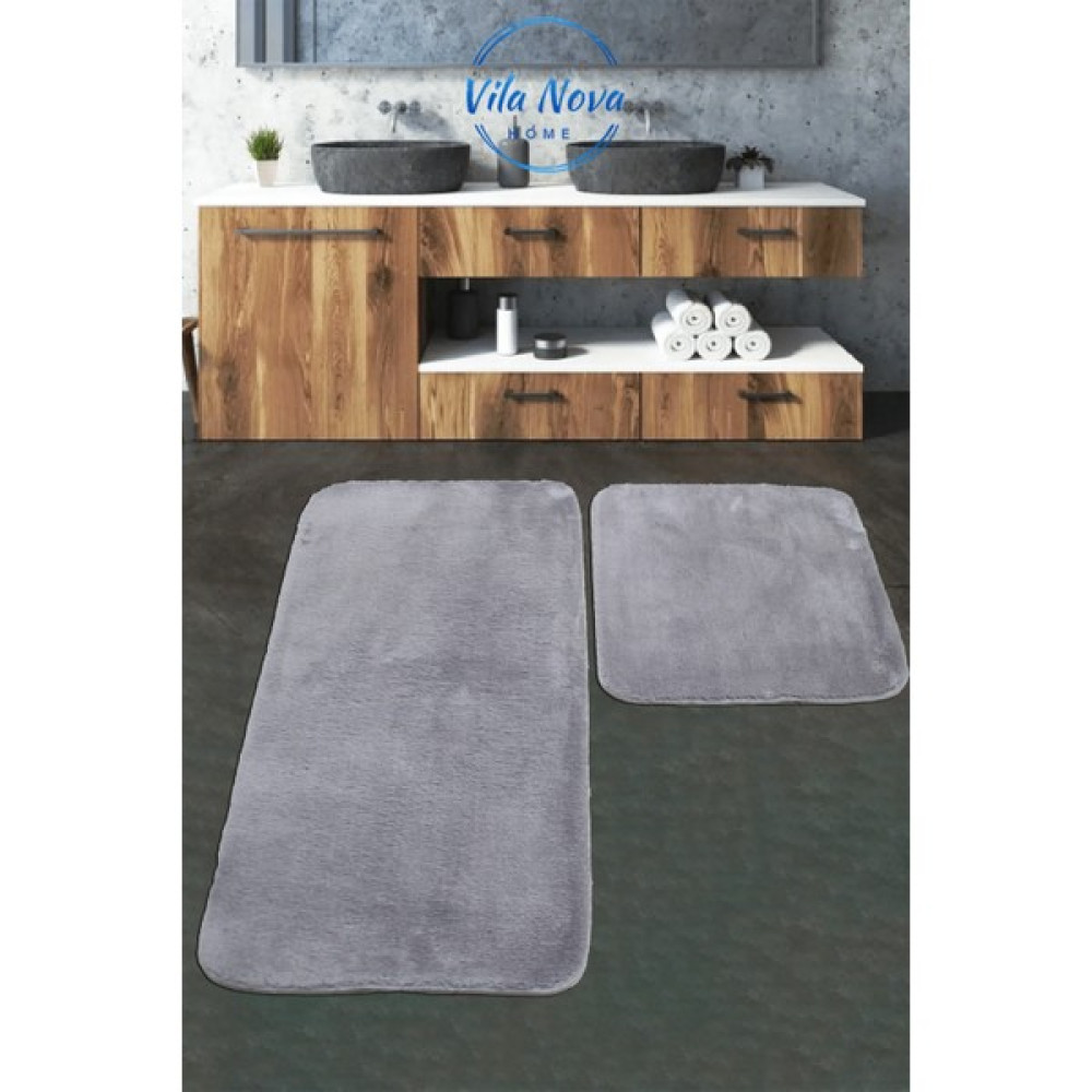 Vila Nova Home (75 x 120 cm - 75 x 50 cm) 2'li Gri Peluş Post Yumuşak Yıkanabilir Banyo Halısı Klozet Takımı Klozet Takımı Fiyatı