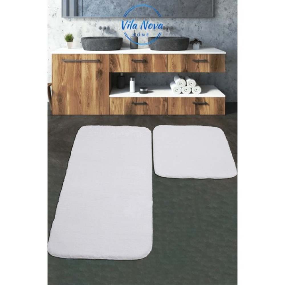 Vila Nova Home (75X120-75X50)2'LI Beyaz Peluş Post Yumuşak Yıkanabilir Banyo Halısı Klozet Takımı Klozet Takımı Fiyatı