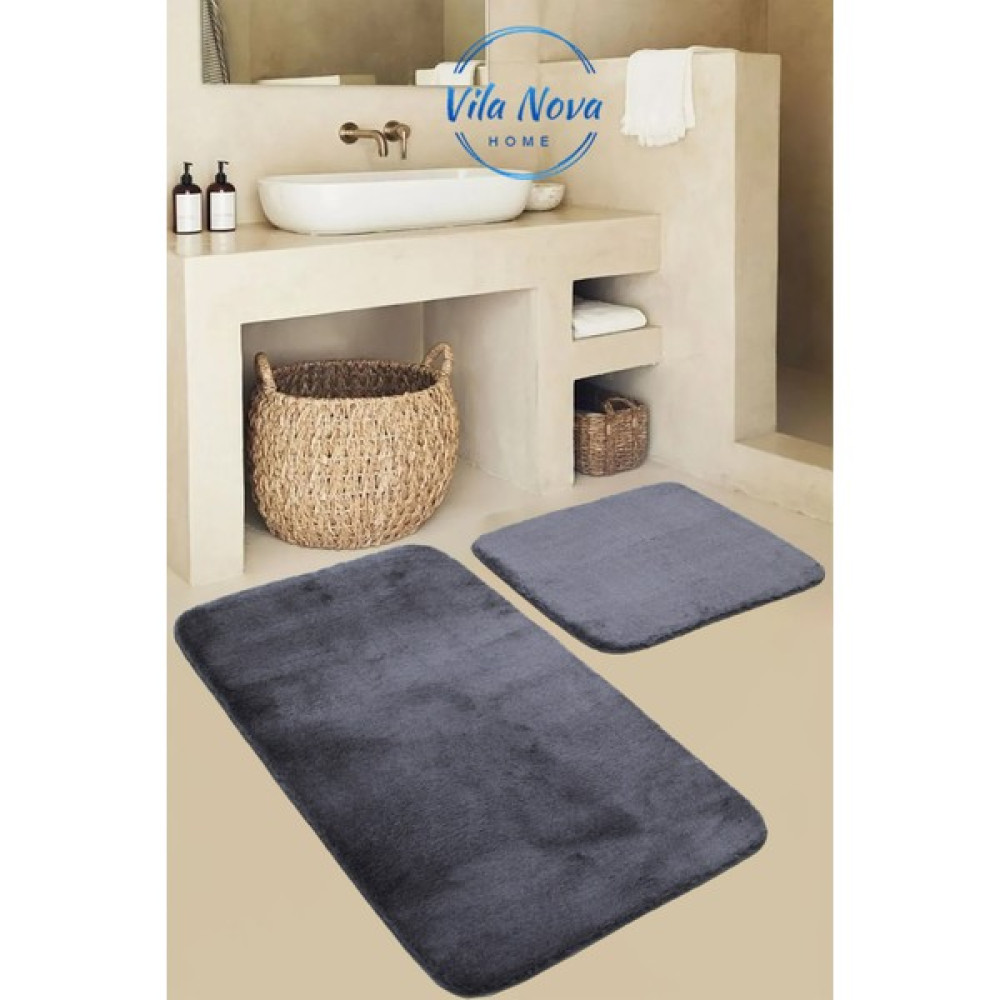 Vila Nova Home (80 x 50 cm - 50 x 40 cm) 2'li Antrasit Peluş Post Yumuşak Yıkanabilir Banyo Halısı Klozet Takımı Klozet Takımı Fiyatı