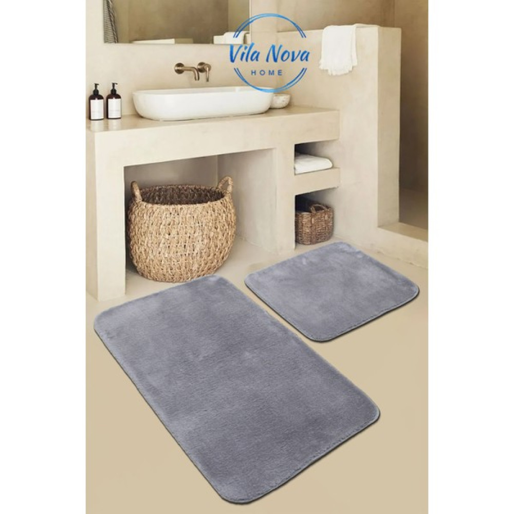 Vila Nova Home (80 x 50 cm - 50 x 40 cm) 2'li Gri Peluş Post Yumuşak Yıkanabilir Banyo Halısı Klozet Takımı Klozet Takımı Fiyatı