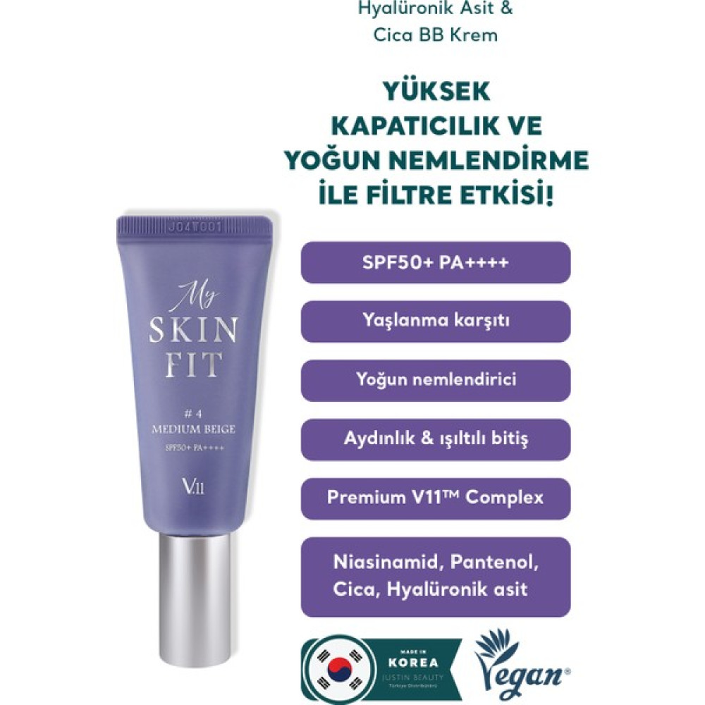 Village 11 Factory My Skin Fit Bb Cream Spf 50+ Pa++++ #4 Medium Beige 20ml - Hyalüronik Asit & Cica Bb Krem Oto Boyaları Fiyatı