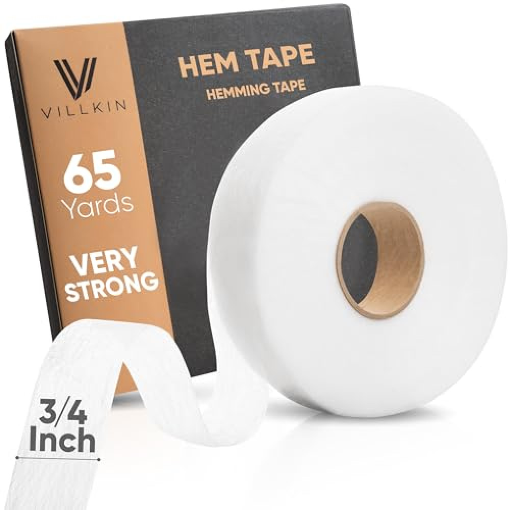 Villkin Hemming Tape - 65 Yards x 3/4 Inch - Very Strong no sew Iron-On Hem Tape for Fabric, Pants, Curtains & Drapes - Durable Fabric Tape