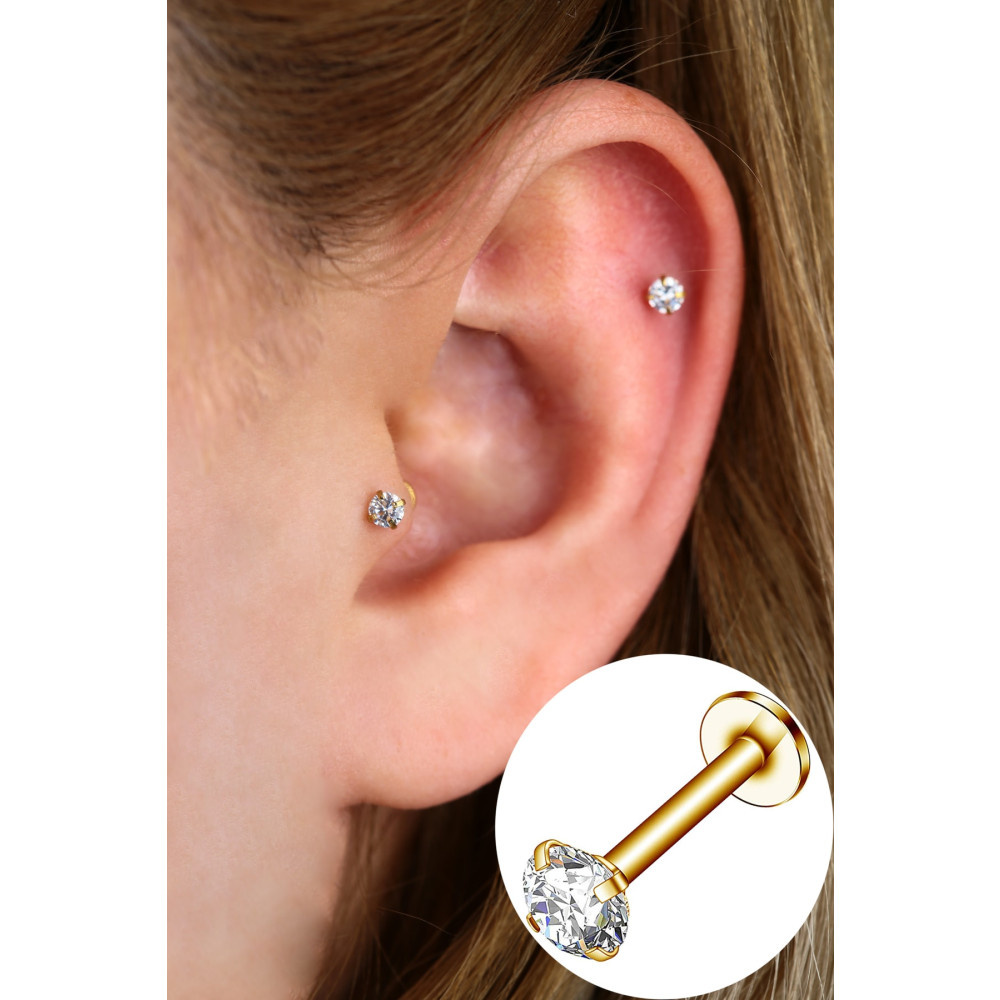Vilma Aksesuar Cerrahi Çelik Taşlı Piercing Helix - Tragus 8mm Gold Renk Altın & Gümüş Piercing Fiyatı