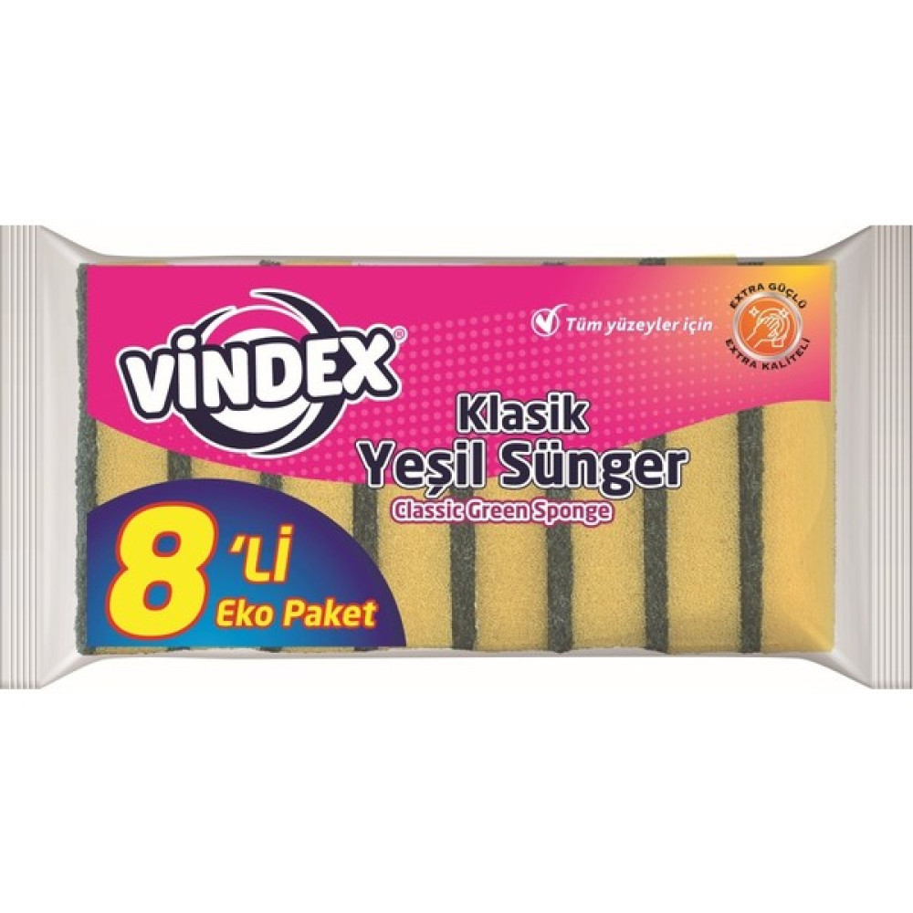 Vindex Klasik Yeşil Sünger Düz 8'li (S) - Sarı Bulaşık Yıkama Fiyatı