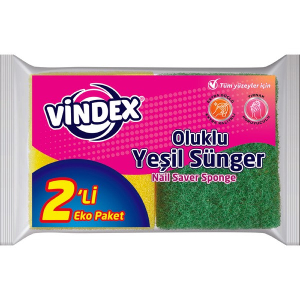 Vindex Klasik Yeşil Sünger Oluklu 2'li Bulaşık Yıkama Fiyatı