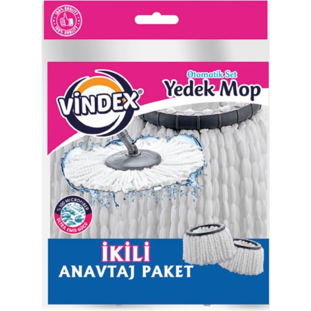 Vindex Otomatik Mikrofiber Yedek Mop 2'li - Beyaz - Standart Ev Temizliği Fiyatı