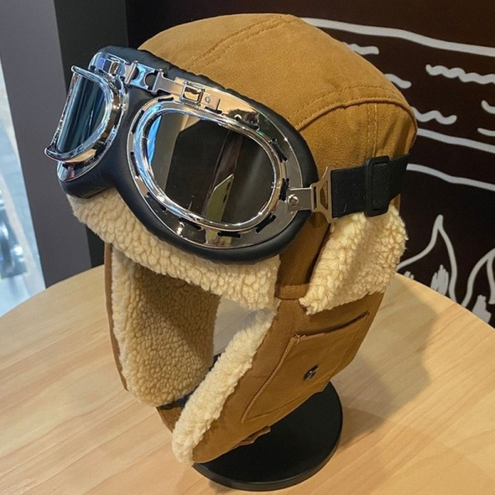 Vintage Aviator Şapka Gözlük Kostüm Kürk Kulak Pilot Şapkası Kış Maskesi Bombacı Şapkalar Kadın Şapkası Fiyatı