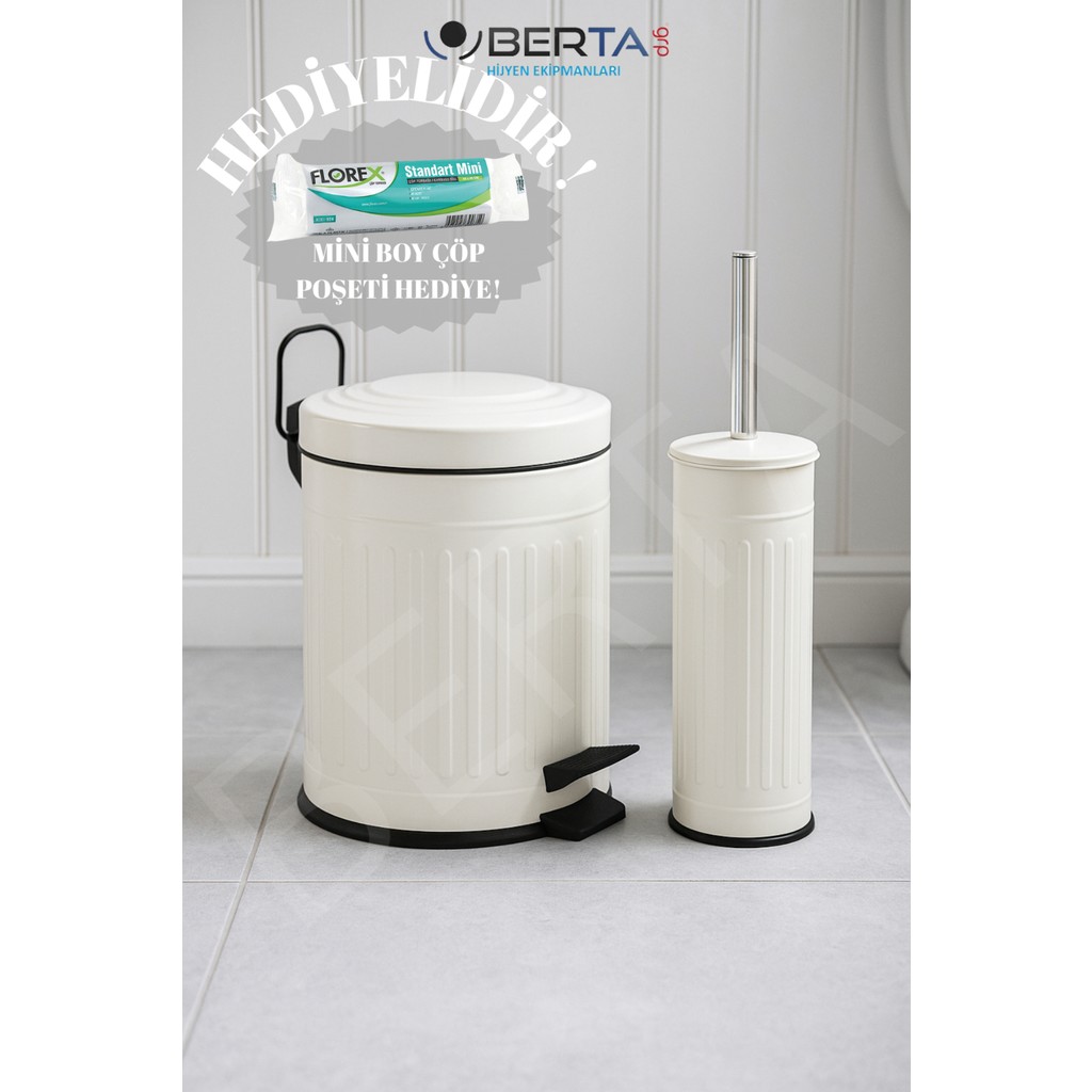 Vintage Banyo Seti Beyaz Çöp Kovası 5lt Tuvalet Fırçası Lüks Model Diğer Fiyatı