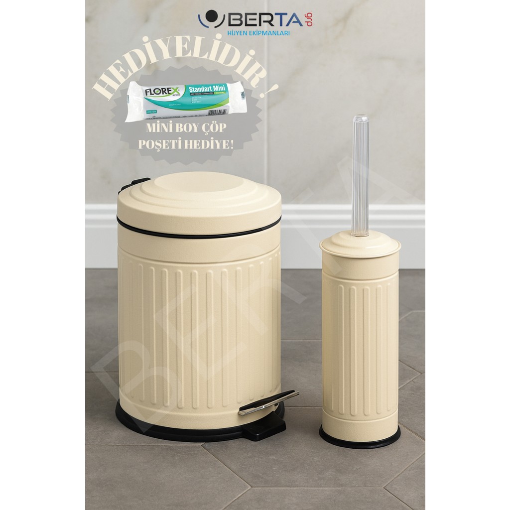 Vintage Banyo Seti Krem Çöp Kovası 5lt Tuvalet Fırçası Lüks Model Diğer Fiyatı