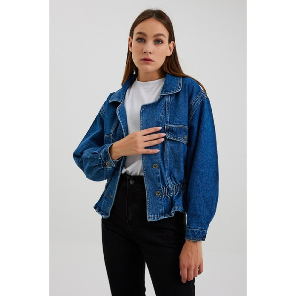 Vintage Denim Kadın Mavi Beli Büzgülü Balon Kol Kot Ceket Bayan Ceket Fiyatı