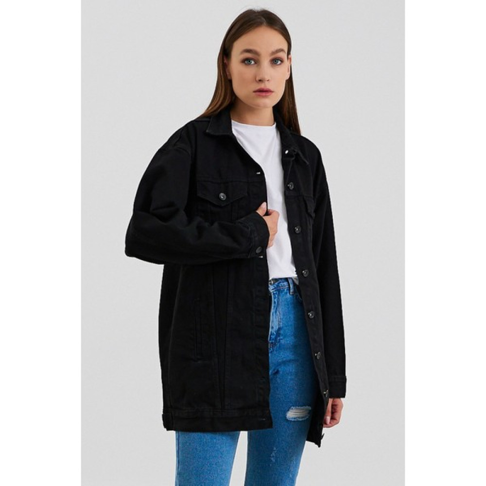 Vintage Denim Kadın Siyah Oversize Uzun Boyfriend Kot Ceket Bayan Ceket Fiyatı