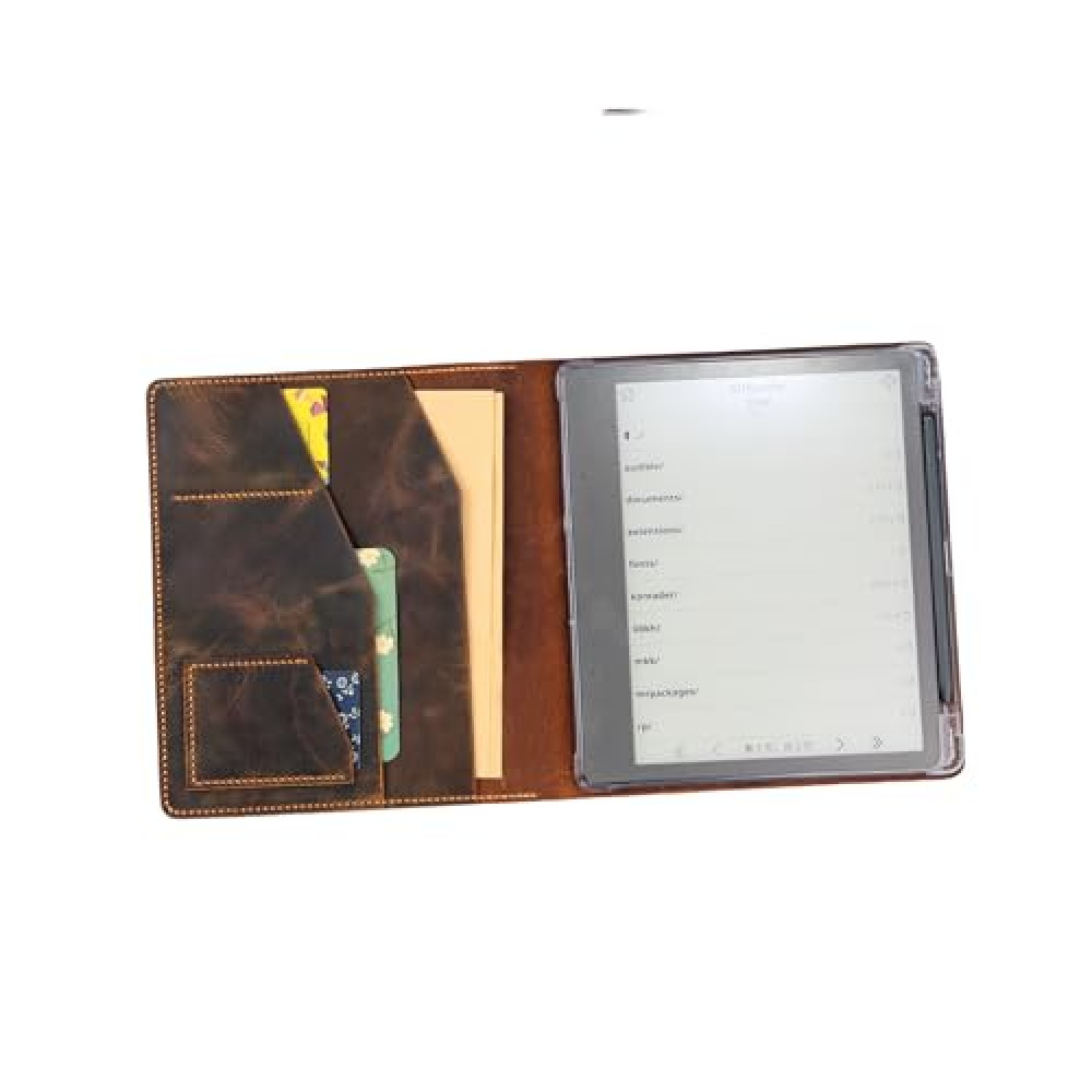 Vintage Genuine Leather Kindle Scribe Case, Personalized Kindle Scribe Folio Cover with Pockets, Kindle Scribe Organizer Cover V09-LKSB05C