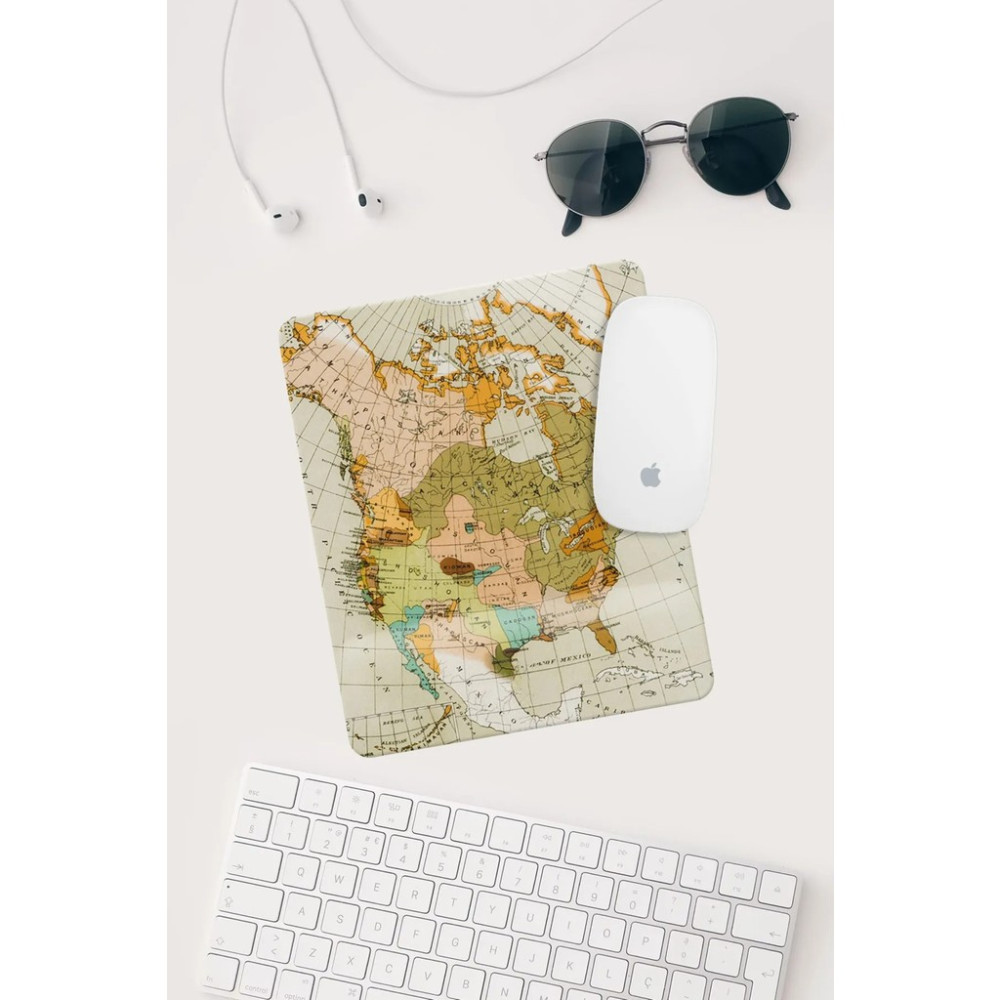 Vintage Harita Çizimli Bilek Destekli Dikdörtgen Mouse Pad Mouse Altlığı. - Kahverengi Mouse Pad Fiyatı