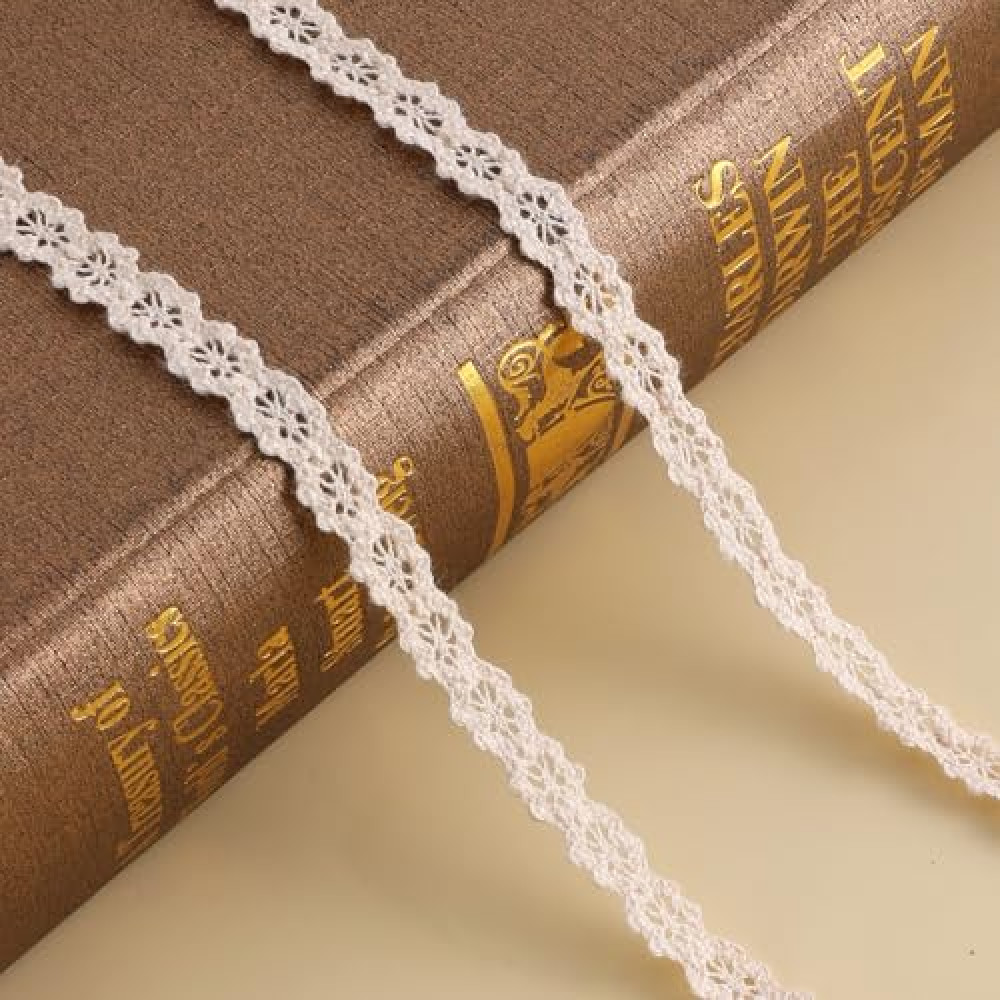 Vintage Ribbon Cotton Lace Trim, Cotton Lace Ribbon, Crochet Lace Trim, Bridal Wedding Decoration, Beige Lace Trim for Scrapbooking, Gift Package, DIY,10 Yards (1CM)