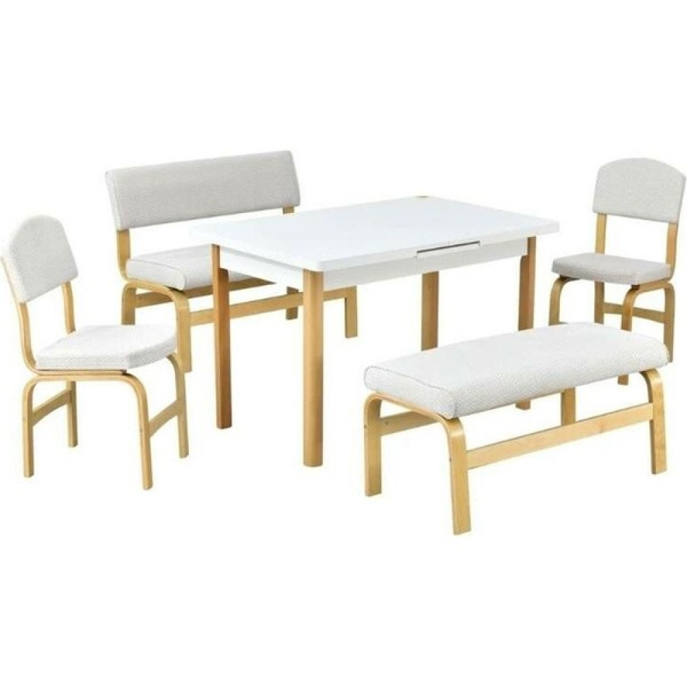 Vinylize Vılınze Fırat Masa Banklı Mutfak Masası TAKIMI-80X120CMBEYAZ-NATUREL - Beyaz - 80x120 cm Masa - Sandalye Seti / Takımı Fiyatı