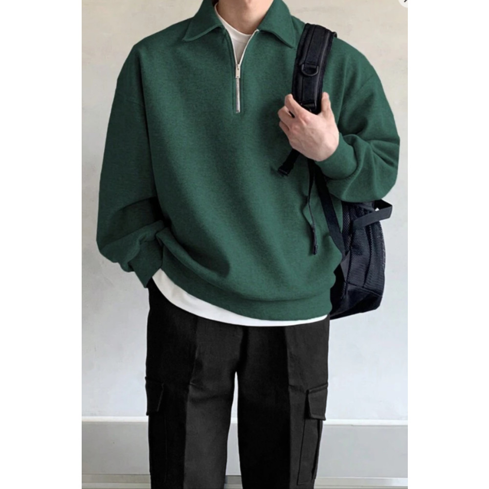 Vio Belle Erkek Gömlek Yaka Oversize Yarım Fermuarlı Sweatshirt 3XL Beden Bayan Sweatshirt Fiyatı