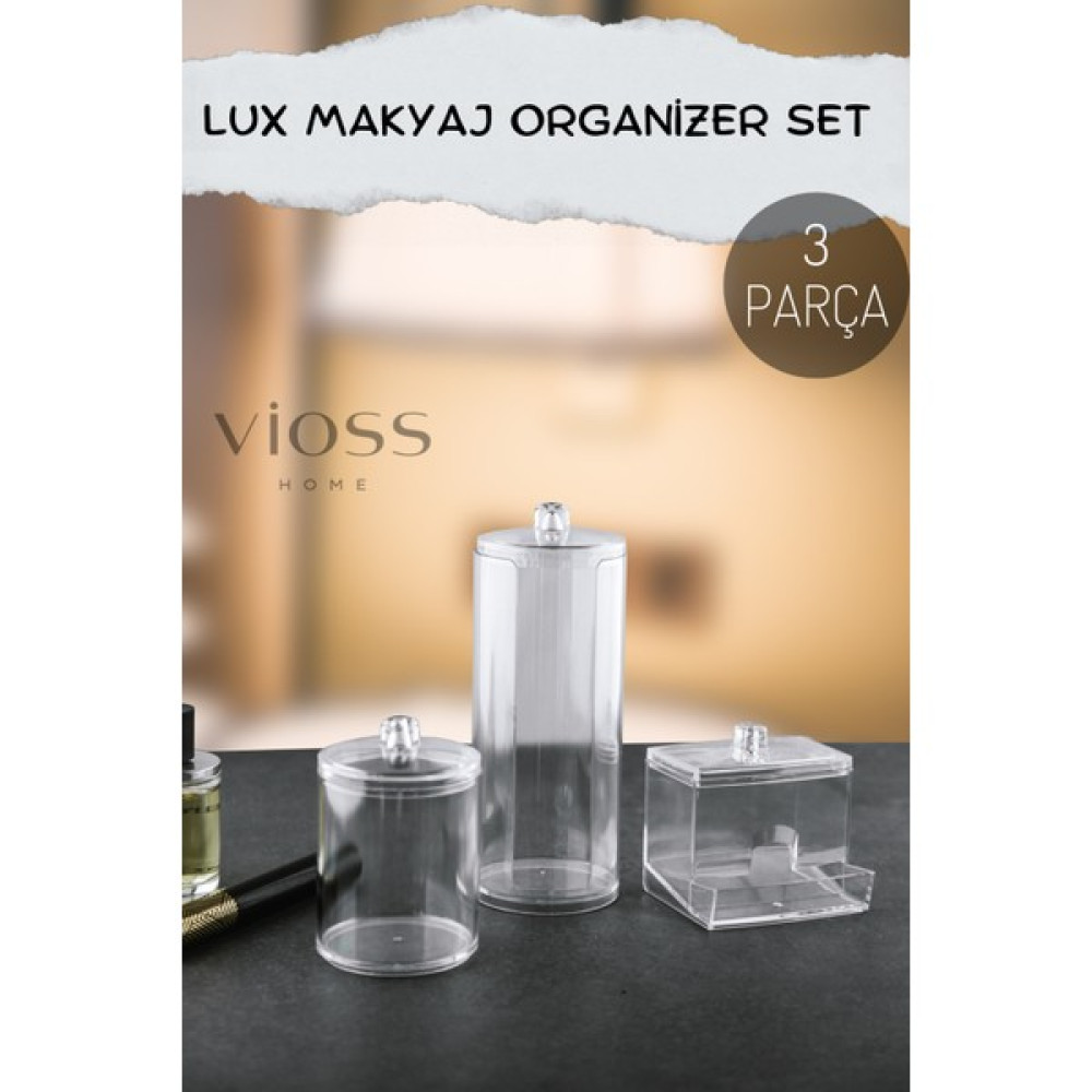 Viola Lüx 3'lü Makyaj Organizer Set Düzenleyici Pamukluk Kulak Çöpü Makyaj Pamuğu Seti - Şeffaf Makyaj Fırça ve Aksesuarları Fiyatı