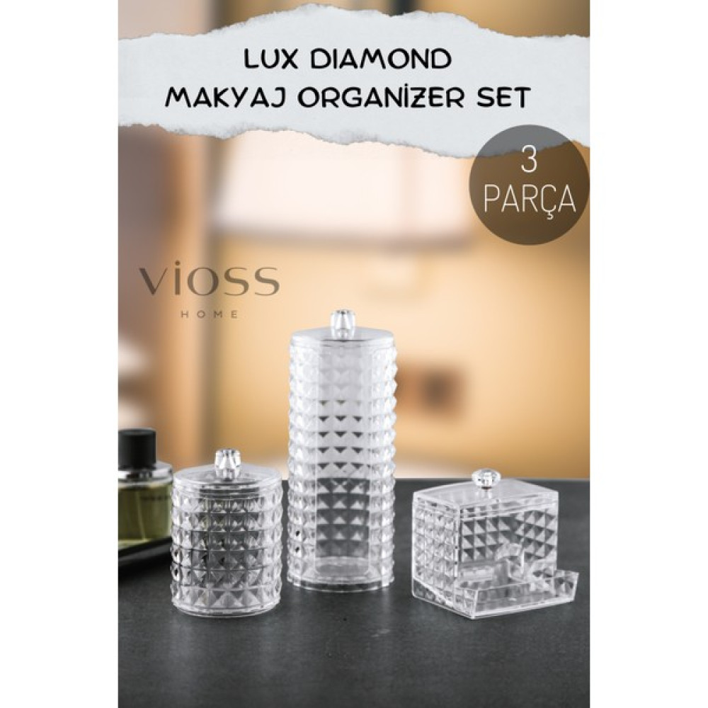 Viola Lüx Diamond 3'lü Makyaj Organizer Set Düzenleyici Pamukluk Kulak Çöpü Makyaj Pamuğu Seti Makyaj Fırça ve Aksesuarları Fiyatı