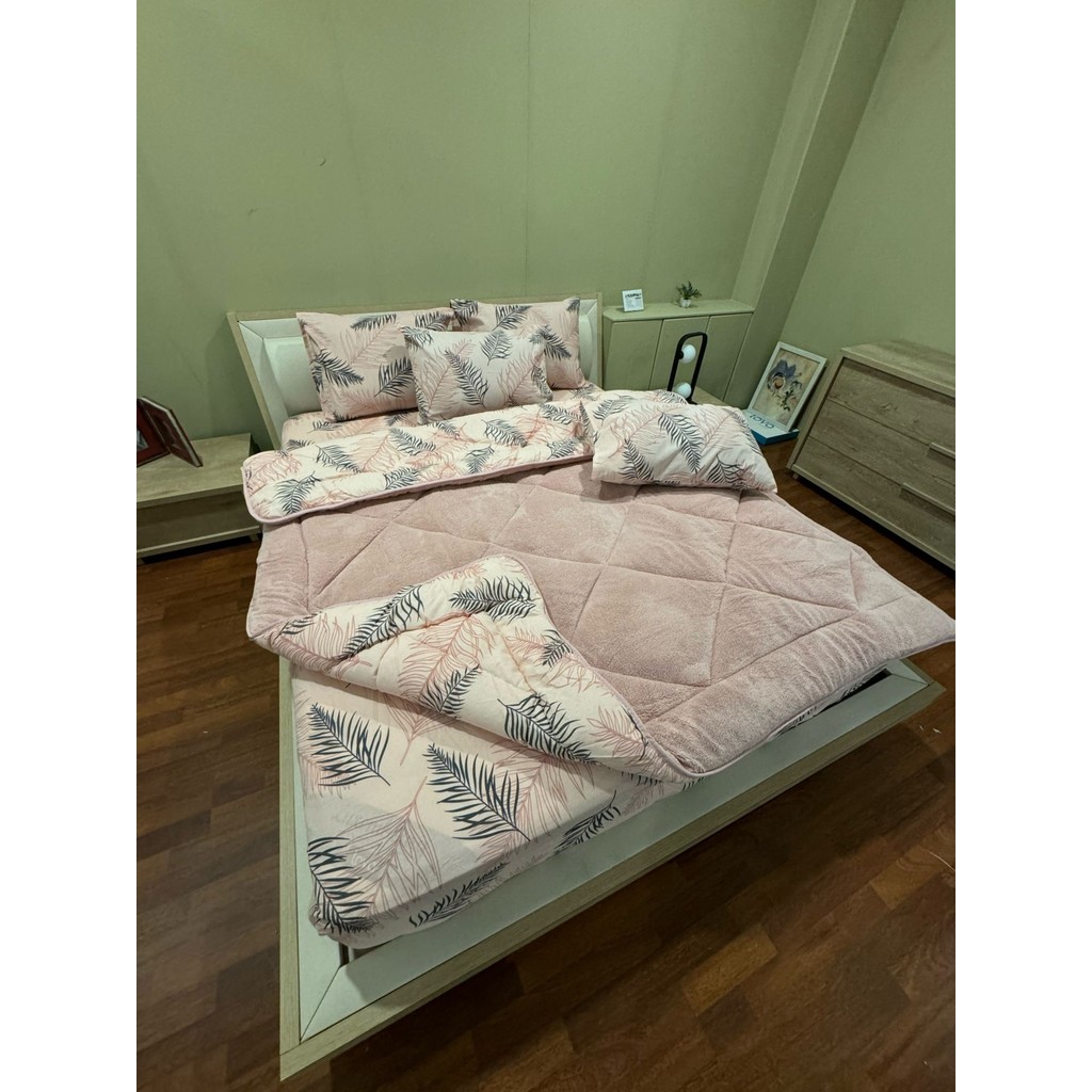 Violacasa Çift Kişilik Welsoft Pufidik Uyku Seti 195x215 cm Yaprak Desenli Pudra Renkli Yorgan ve Lastikli Çarşaf Yorgan Fiyatı