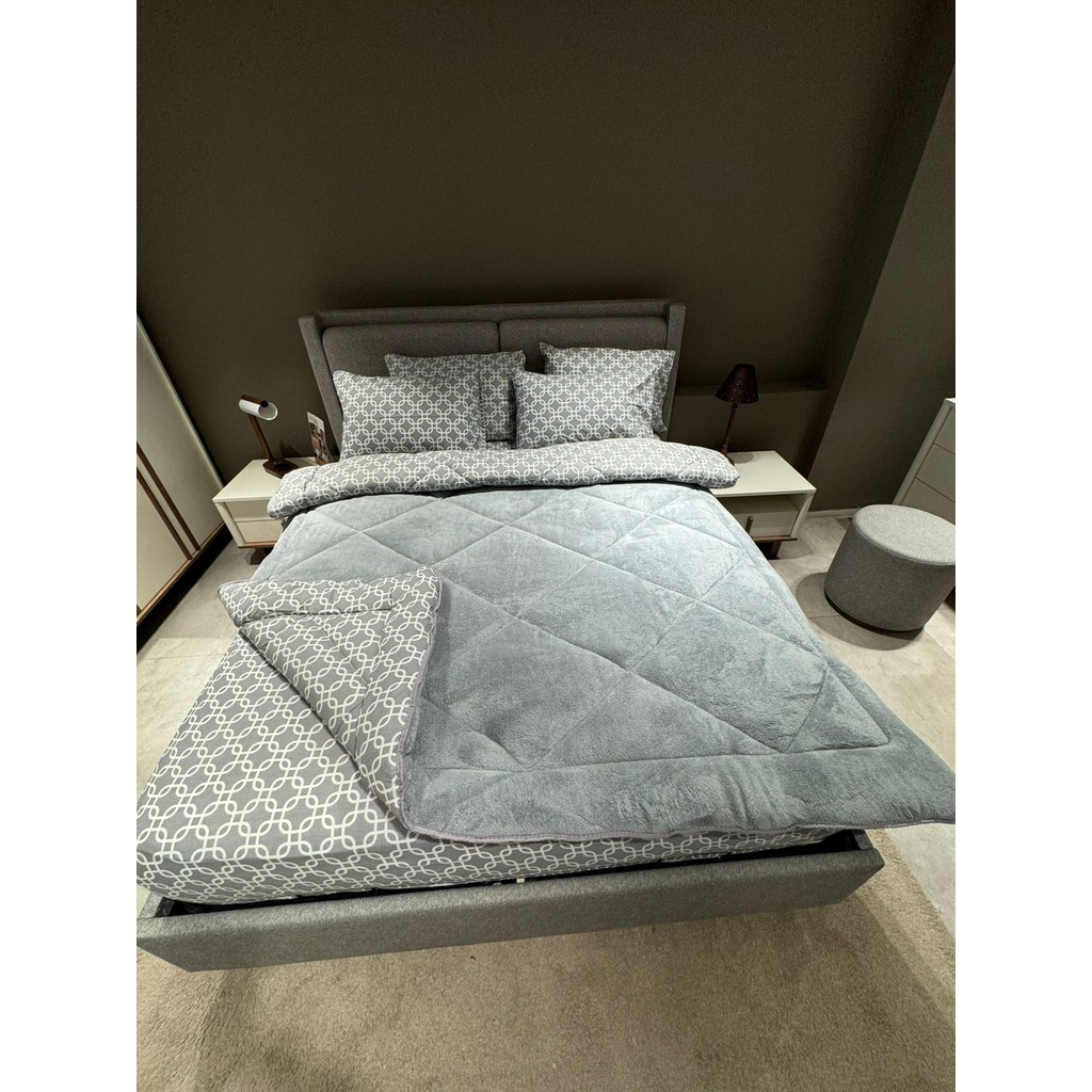 Violacasa Çift Kişilik Welsoft Pufidik Uyku Seti Gri Geometrik Desenli 195x215 cm Yorgan ve Lastikli Çarşaf Yorgan Fiyatı