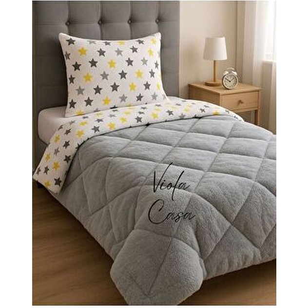 Violacasa Tek Kişilik Çift Taraflı Welsoft Yorgan Sarı Büyük Yıldız Konforlu Silikon Dolgu - 155 x 215 cm - Gri Yorgan Fiyatı