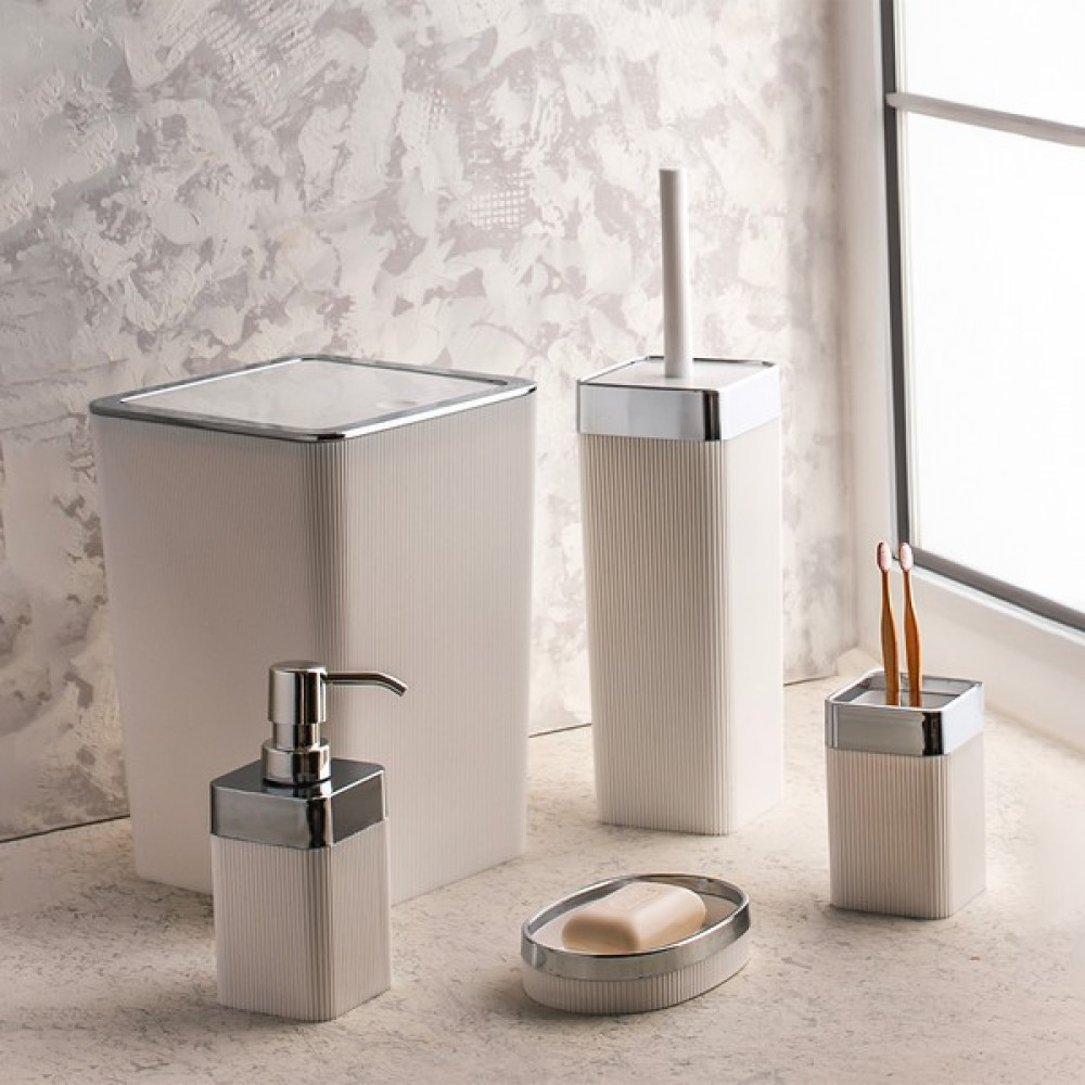 Violet Still Rattan 5 Parça Krom Kaplama Kare Banyo Seti Beyaz Krom - Beyaz - Gümüş Banyo Aksesuarları Fiyatı