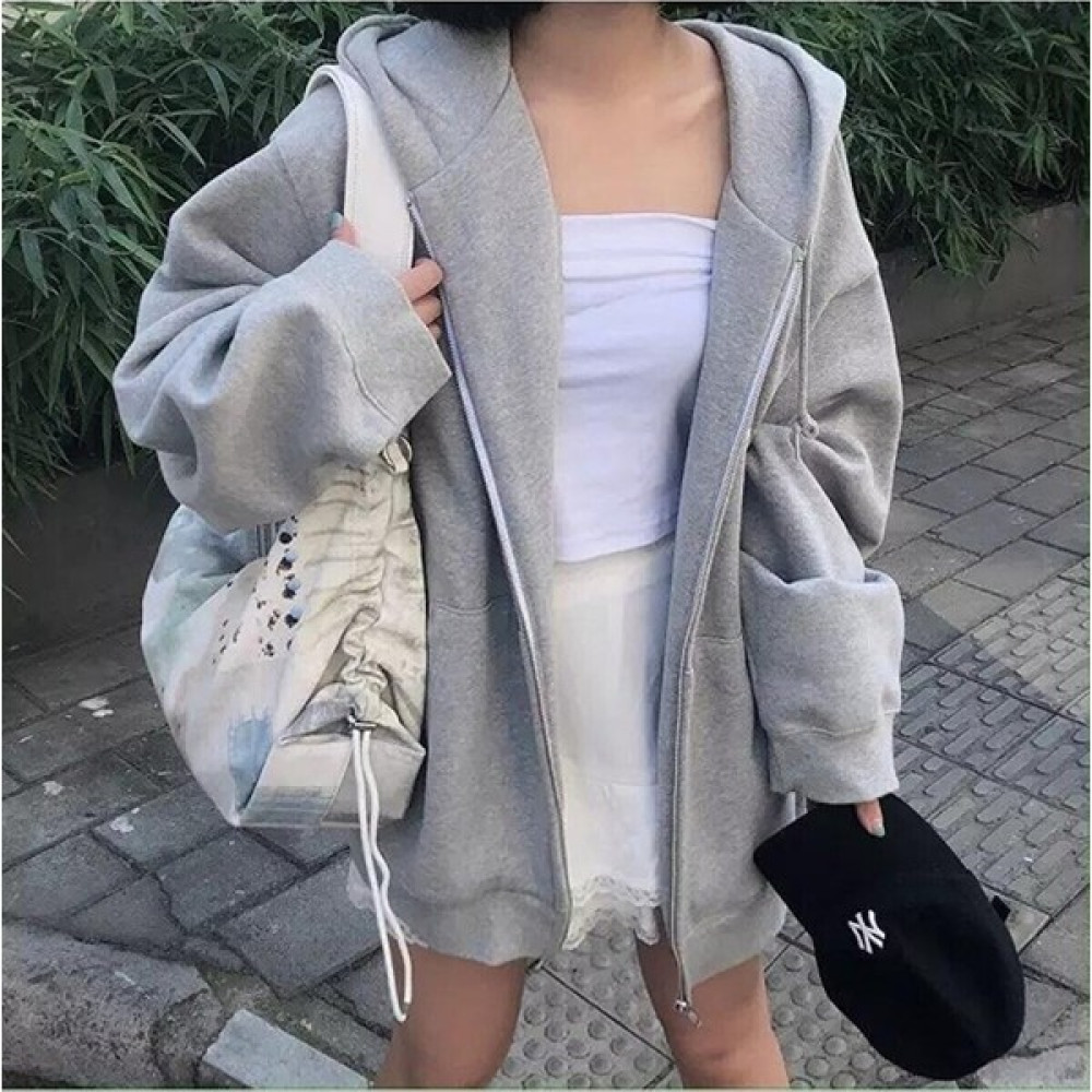 Violon Gri Fermuarlı Kapüşonlu Unisex Oversize Hırka Kadın Hırka Fiyatı