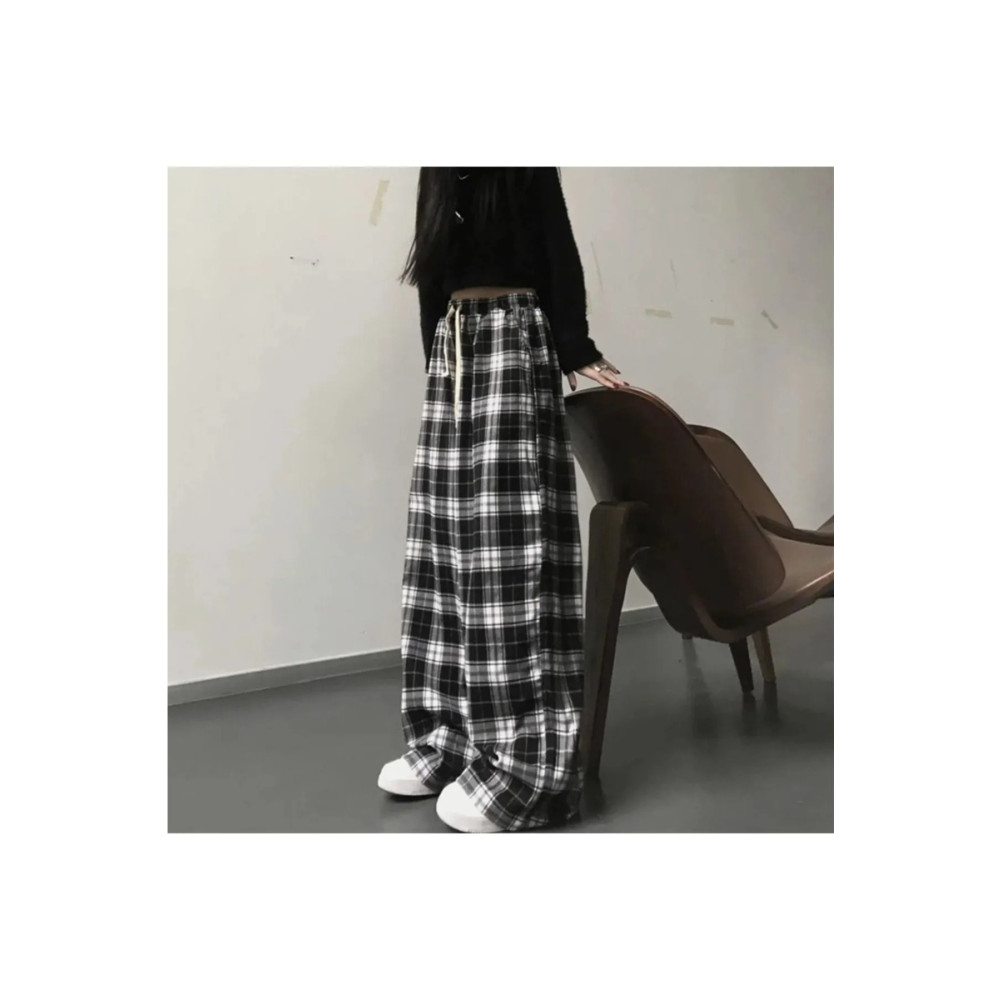 Violon Harajuku Kare Ekose Desenli Siyah Unisex Rahat Kesim Pijama Eşofman Altı XXL Beden Kadın Eşofman Fiyatı