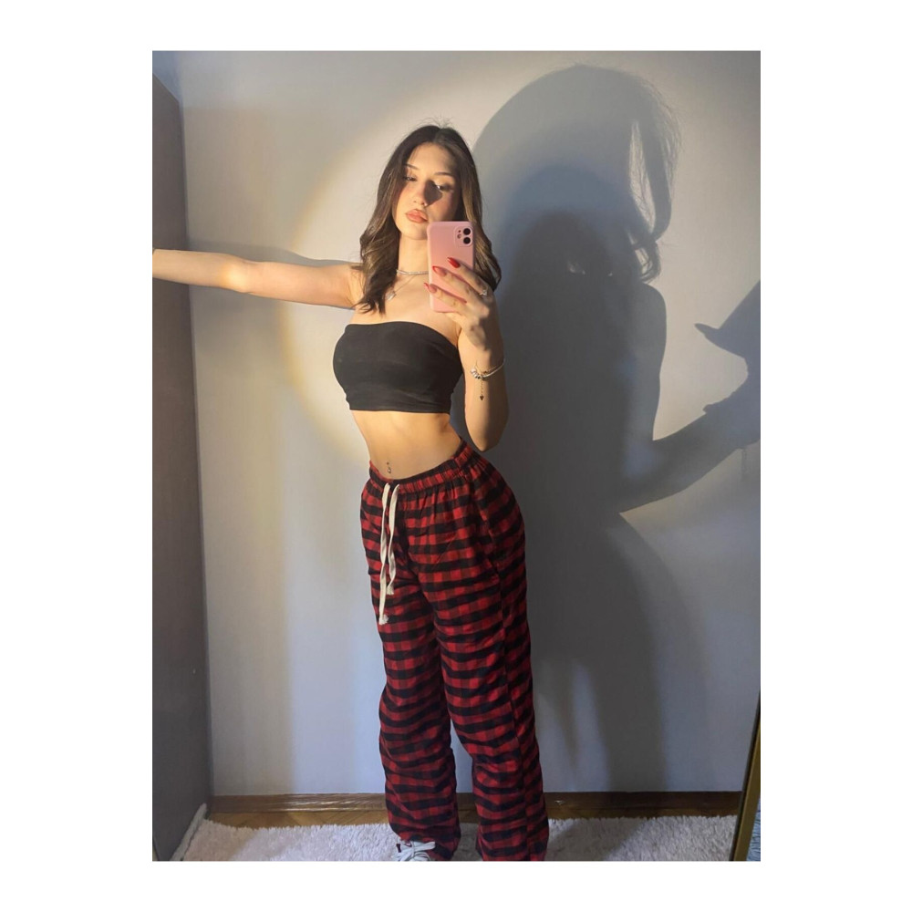 Violon Kırmızı Siyah Kare Ekose Desenli Rahat Unisex Oversize Eşofman Altı Pijama M Beden Kadın Eşofman Fiyatı