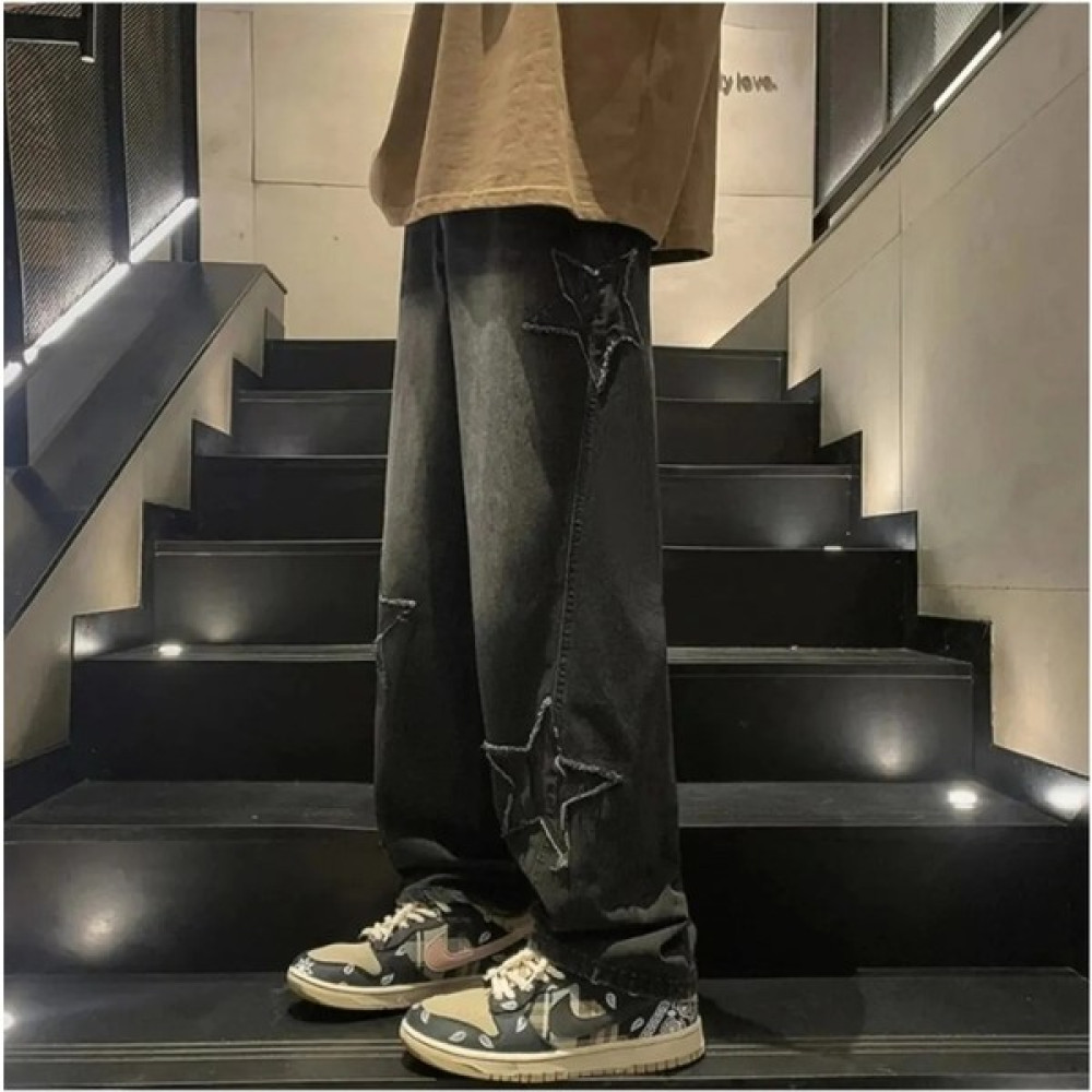 Violon Limited Edition Y2K Gri Yıkamalı Kumaş Yıldız Desen Detay Star Detail Unisex Baggy Pantolon Kadın Pantolon Fiyatı