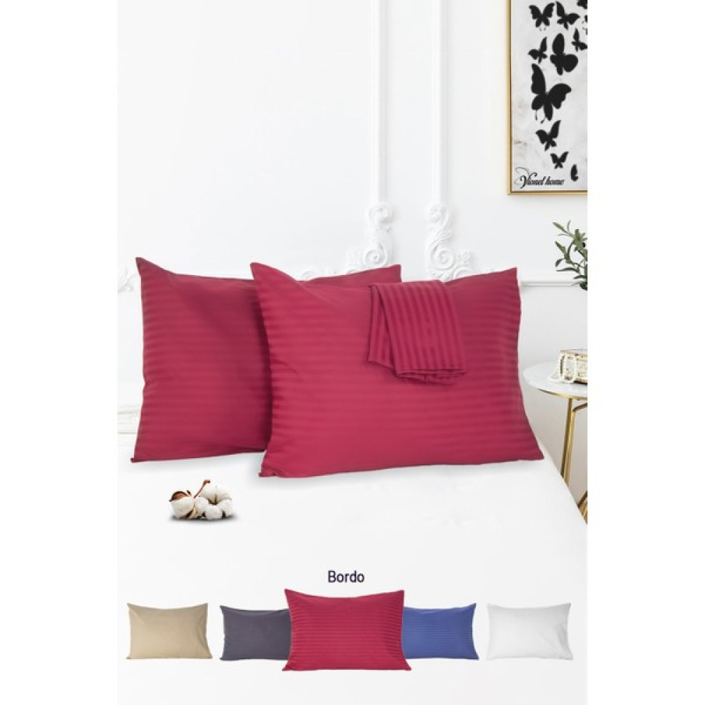 Vionel Home %100 Pamuk 2’li Çizgili Saten Yastık Kılıfı 50 x 70 - 50 x 70 cm - Bordo Yastık Kılıfı Fiyatı