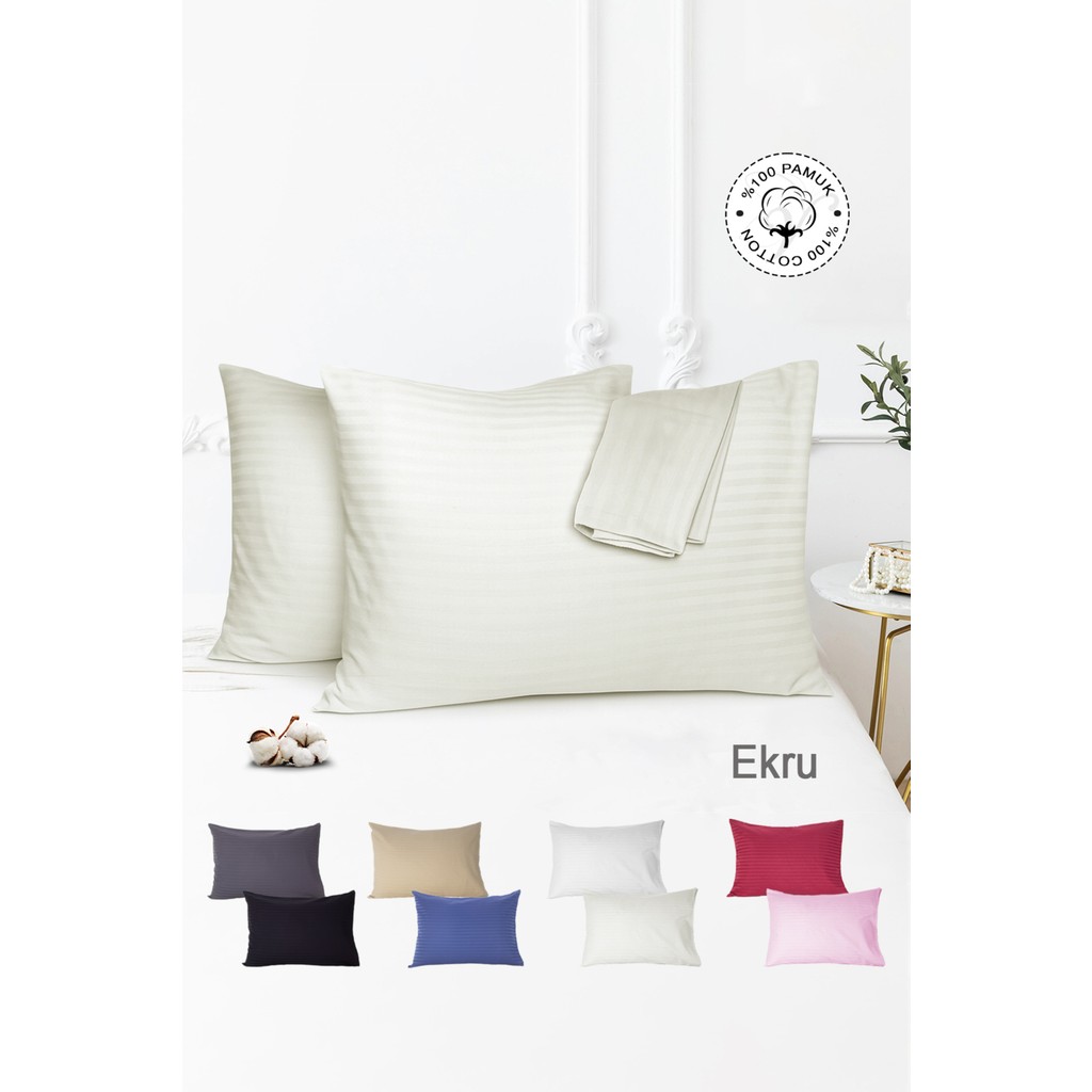 Vionel Home %100 Pamuk 2’li Çizgili Saten Yastık Kılıfı 50 x 70 | Ekru - 50 x 70 cm Yastık Kılıfı Fiyatı
