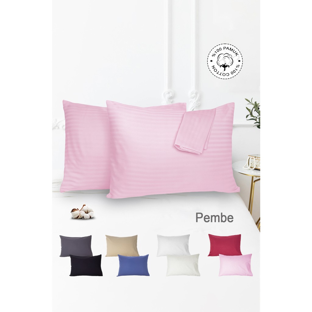 Vionel Home %100 Pamuk 2’li Çizgili Saten Yastık Kılıfı 50 x 70 | Pembe - 50 x 70 cm Yastık Kılıfı Fiyatı