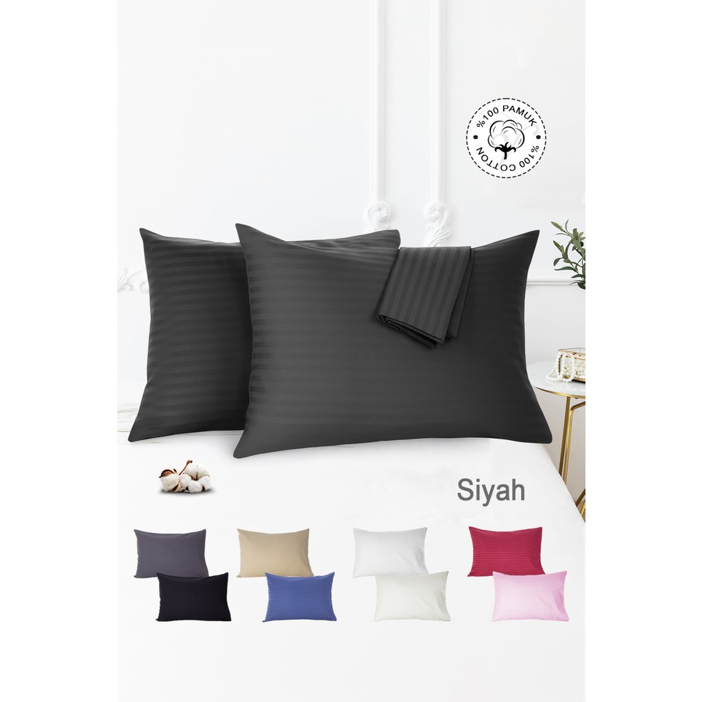 Vionel Home %100 Pamuk 2’li Çizgili Saten Yastık Kılıfı 50 x 70 | Siyah - 50 x 70 cm Yastık Kılıfı Fiyatı