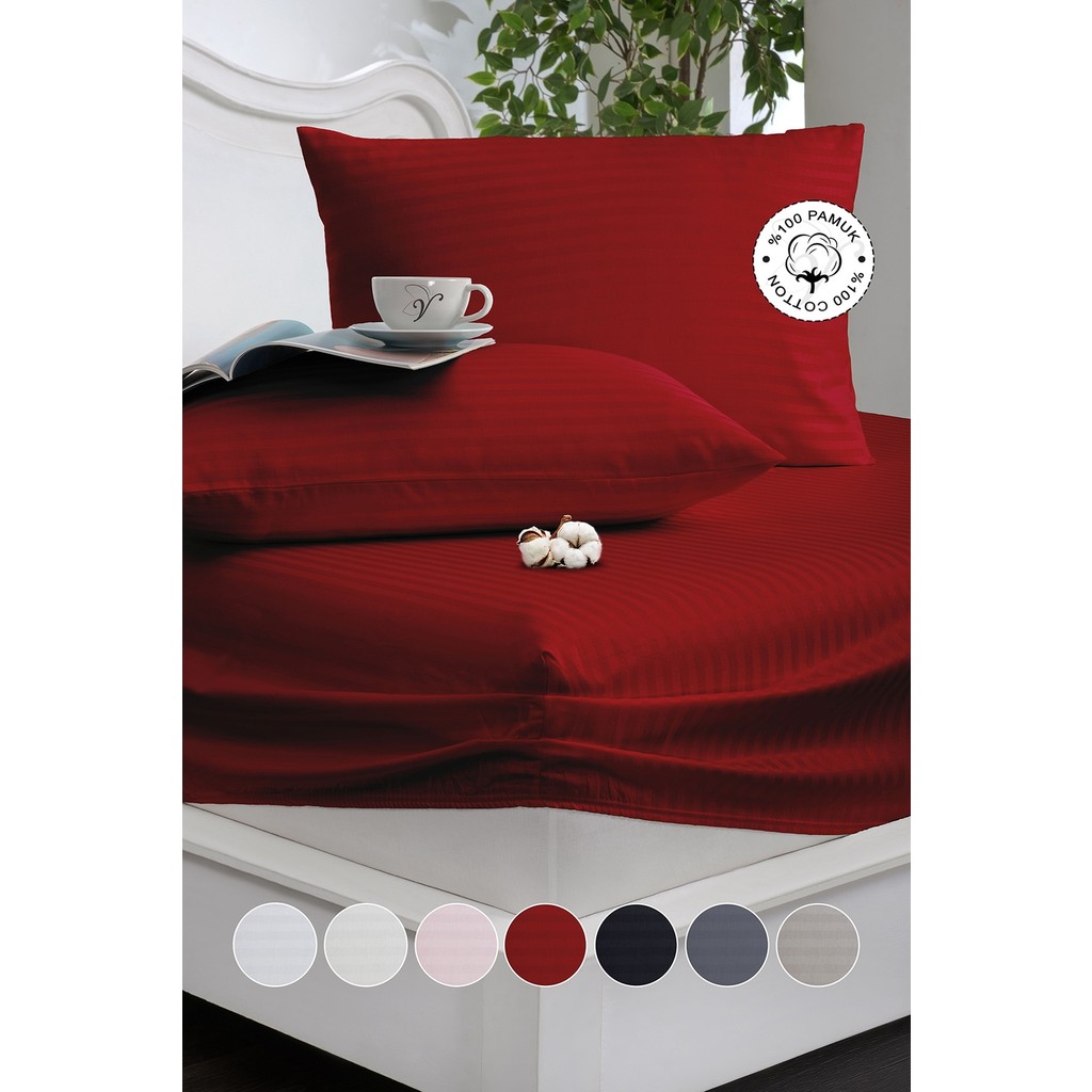 Vionel Home %100 Pamuk Çizgili Saten Tek / Çift Kişilik Lastikli Çarşaf Seti |100X200|120X200|160X200|180X200 - Bordo - 120x200 Çarşaf Fiyatı