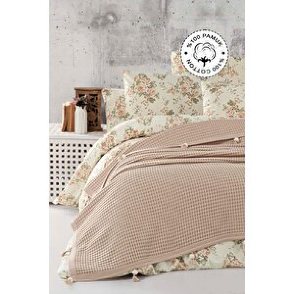 Vionel Home %100 Pamuklu Çift Kişilik Pike, Waffle Desen, Ponponlu Pike Kahveregi Pike & Pike Takımı Fiyatı