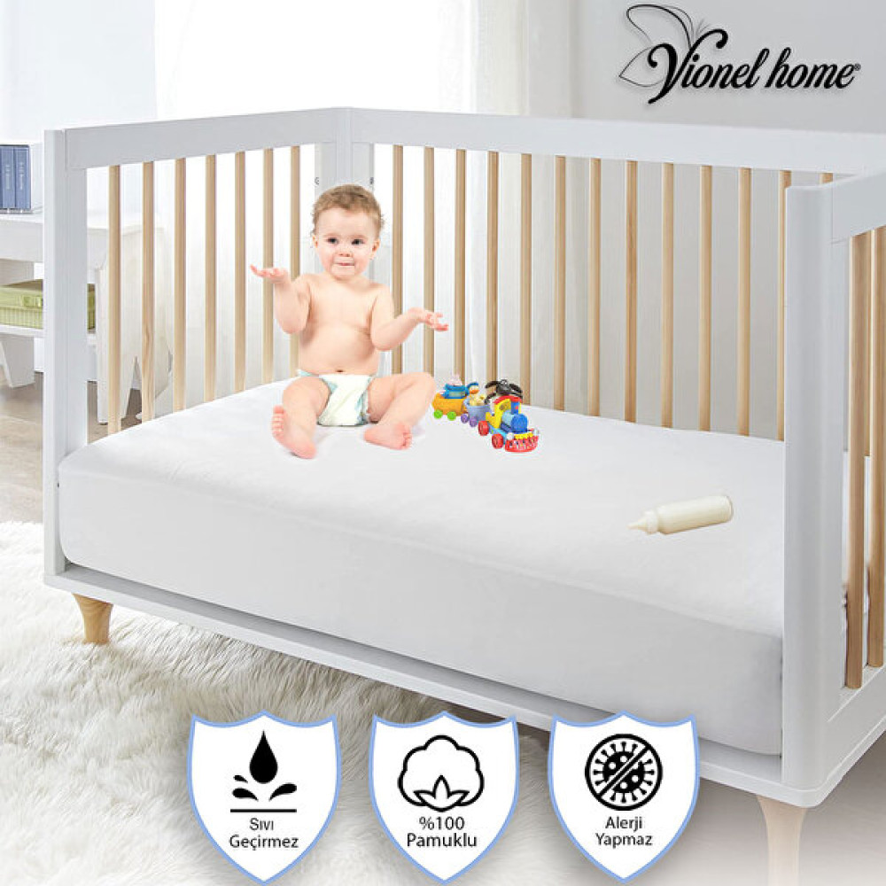 Vionel Home %100 Pamuklu Full Kenar Fitted Sıvı Geçirmez Bebek ve Çocuk Yatak Koruyucu Alez 70x110 - Beyaz - 70 x 110 cm Alez / Yatak Koruyucu Fiyatı