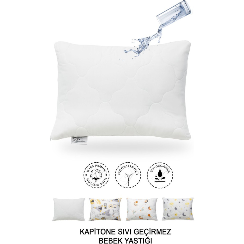 Vionel Home Kapitone Sıvı Geçirmez Bebek Yastığı | %100 Pamuk | Fermuarlı Tasarım |35X45 cm | Beyaz Desen - 35 × 45 cm Yastık Fiyatı