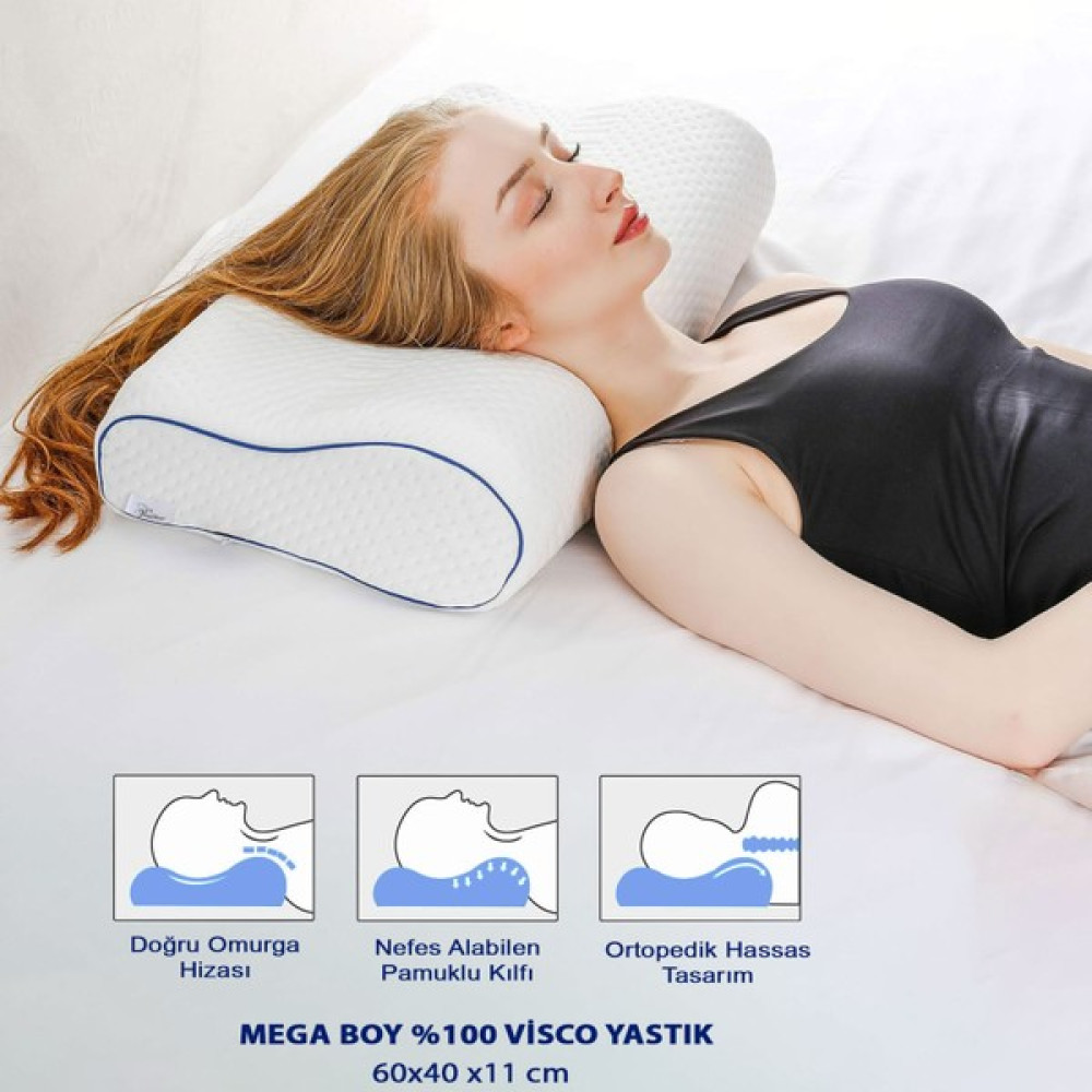 Vionel Home Mega Boy Ortopedik Lüks Visco Yastık, Boyun Destekli, 60X40 Ortopedik Visco Yastık - Beyaz - 40 x 60 cm Yastık Fiyatı