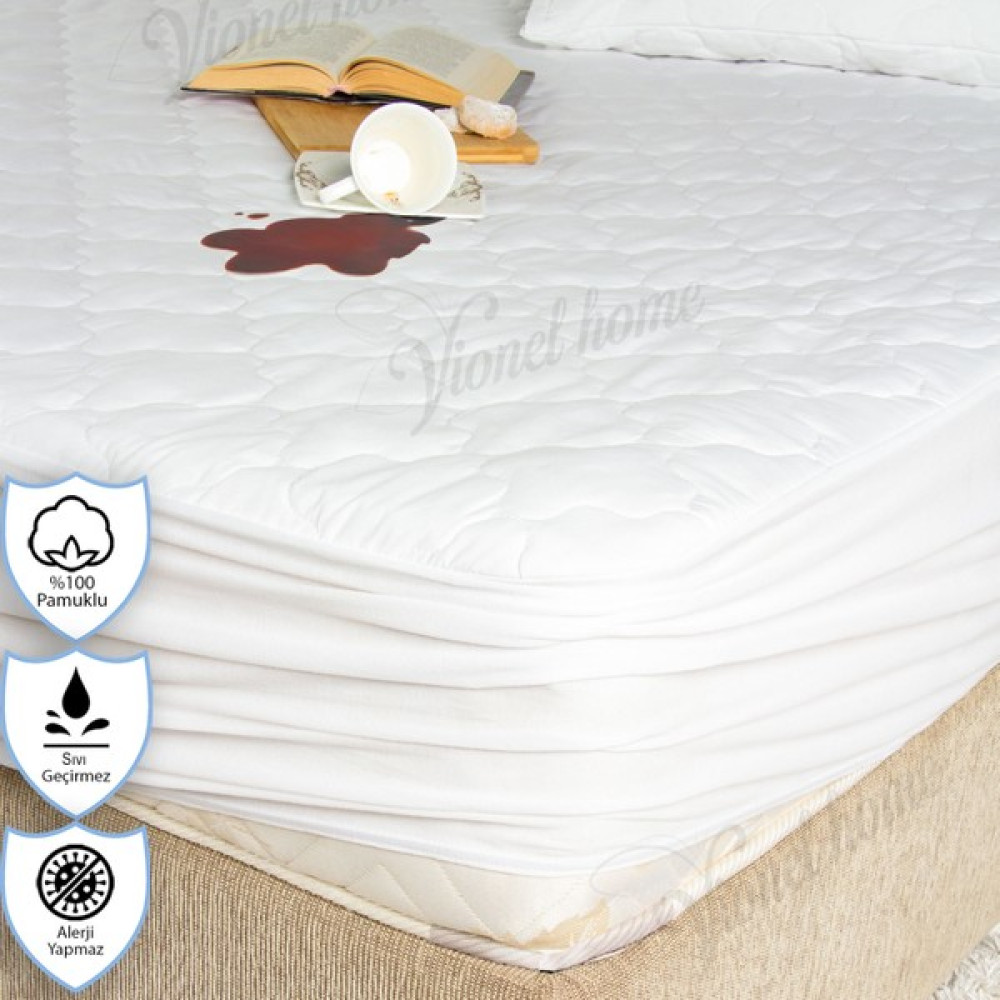 Vionel Home Pamuklu Kapitone, Fitted Full Kenar, Sıvı Geçirmez, Çift Kişilik Yatak Koruyucu Çarşaf Alez 150 x 200 - 150 x 200 cm - Beyaz Alez / Yatak Koruyucu Fiyatı