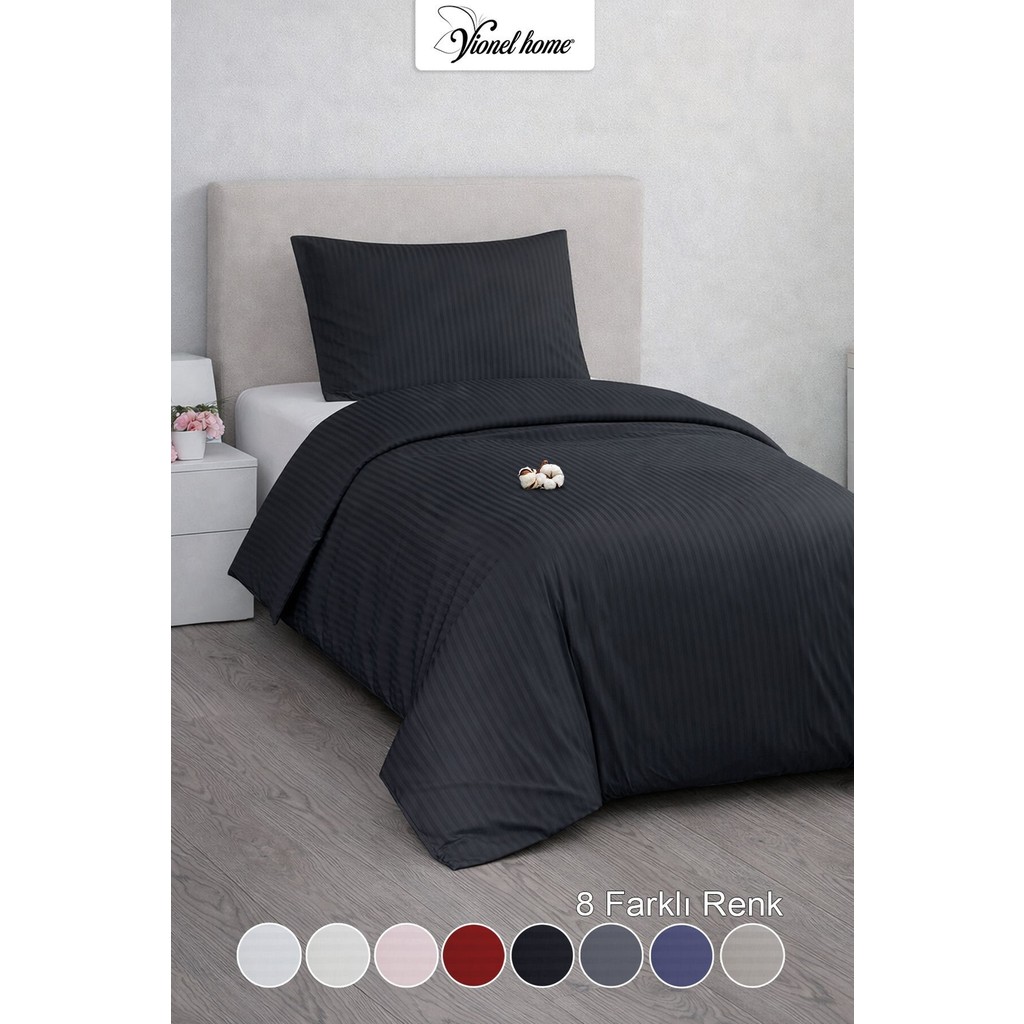 Vionel Home Tek Kişilik %100 Pamuk Saten Nevresim Seti | Premium Seri | 8 Renk Seçeneği (160X220) - Siyah - 160 x 220 cm Nevresim Takımı Fiyatı