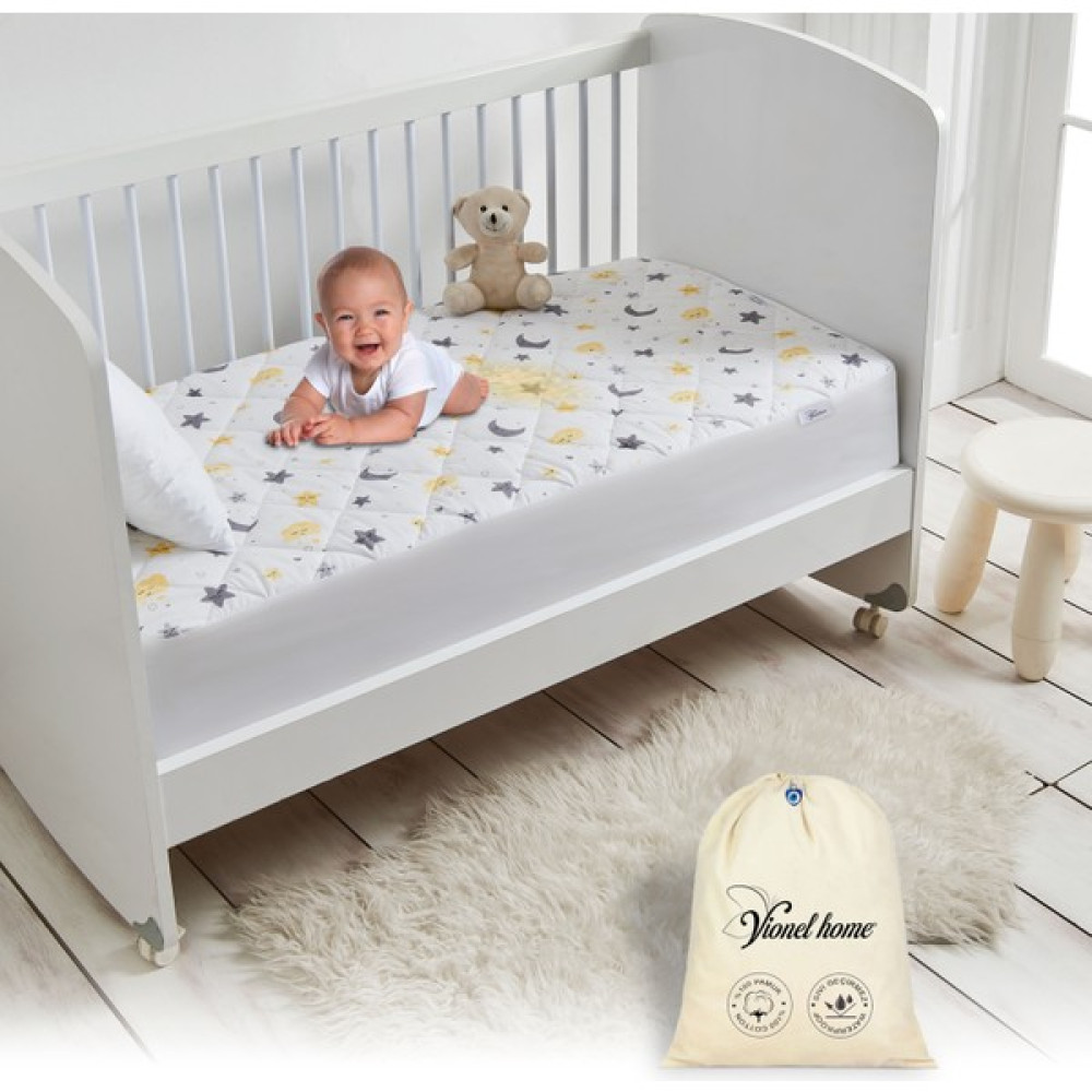 Vionel HomePamuk, Gece ve Yıldız Desenli Kapitone Sıvı Geçirmez Bebek ve Çocuk Yatak Alezi,yatak Koruyucu Alez, Lastikli Çarşaf 70 x 130 - Sarı Alez / Yatak Koruyucu Fiyatı