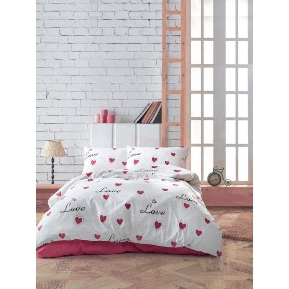 Vionetta Home Kırmızı Beyaz Kalpli Love Tek Kişilik Nevresim Takımı - Kırmızı - Beyaz - 160 x 220 cm Nevresim Takımı Fiyatı