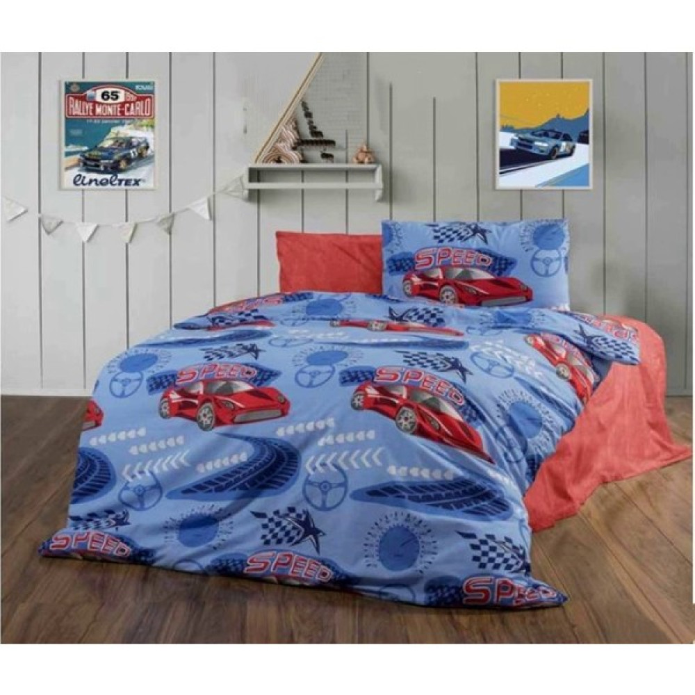 Vionetta Home Speed Arabalı Çocuk Nevresim Tek Kişilik - Kırmızı - Mavi - 160 x 220 cm Nevresim Takımı Fiyatı