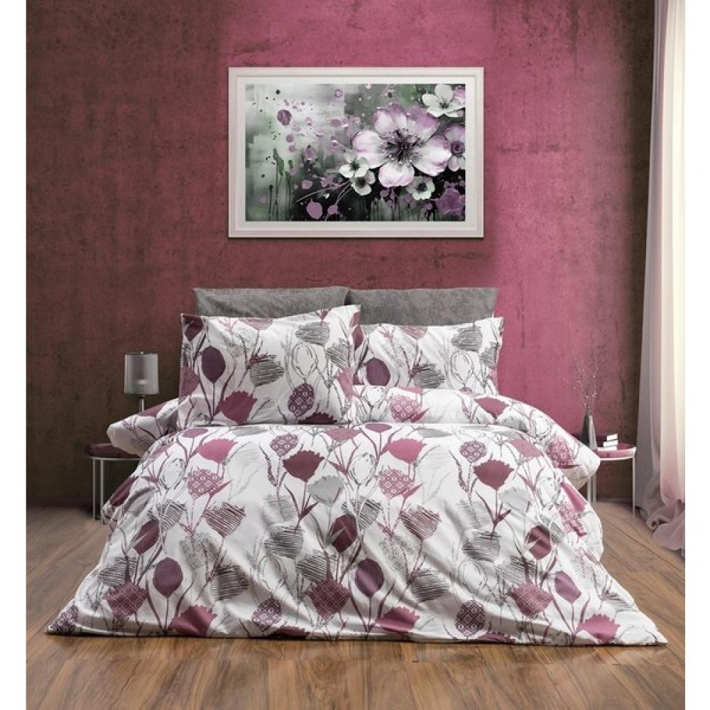 Vionetta Home Vionetta Home Gri ve Gül Kurusu Çiçek Desenli Çift Kişilik Nevresim Takımı - Gri - Gül Kurusu - 200 x 220 cm Nevresim Takımı Fiyatı