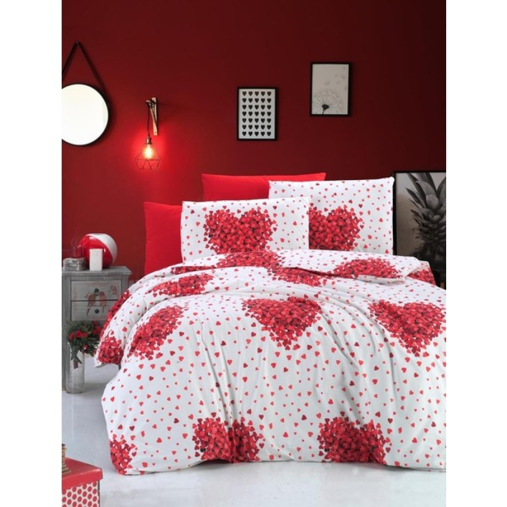 Vionetta Home Vionetta Home Kırmızı Beyaz Kalpli Tek Kişilik Nevresim Takımı - Kırmızı - Beyaz - 160 x 220 cm Nevresim Takımı Fiyatı